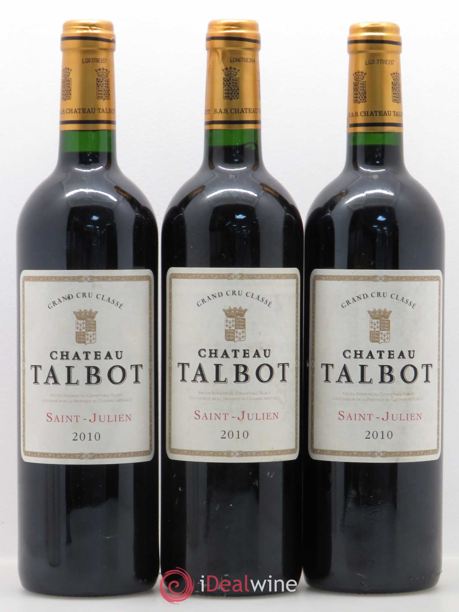 Château Talbot 4ème Grand Cru Classé 2010 - Lot de 3 bouteilles - 0