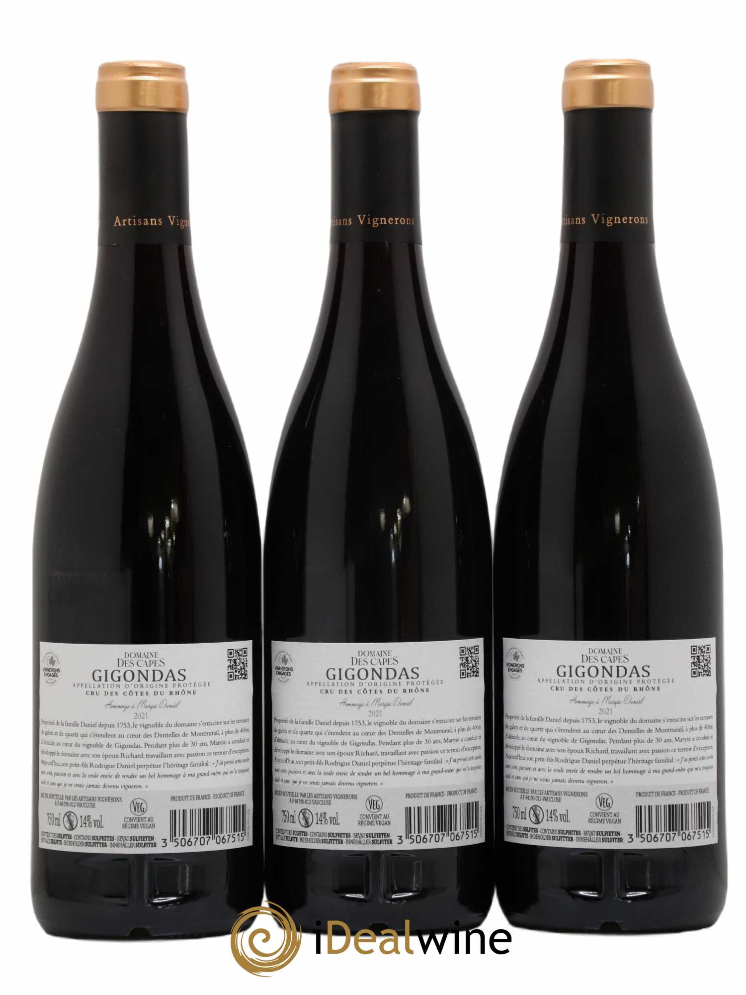 Gigondas Hommage à Maryse Daniel Domaine des Capes 2021 - Lot de 3 bouteilles - 1