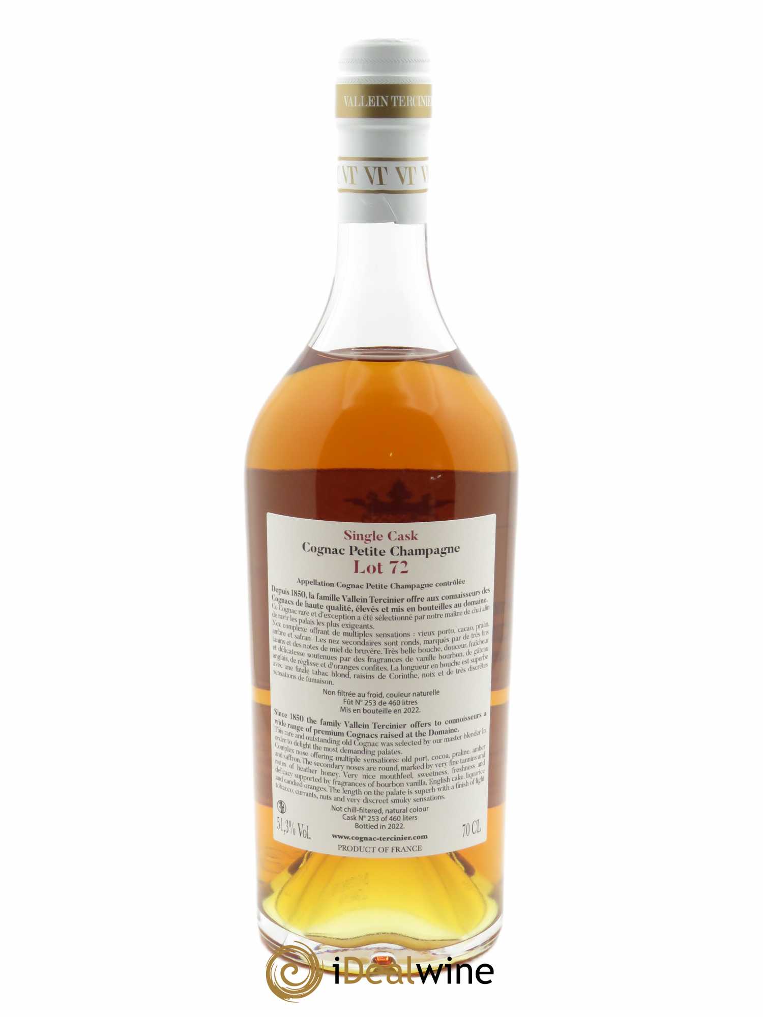 Cognac Vallein Tercinier Lot 72 Petite Champagne (70cl) - Lot de 1 bouteille - 2