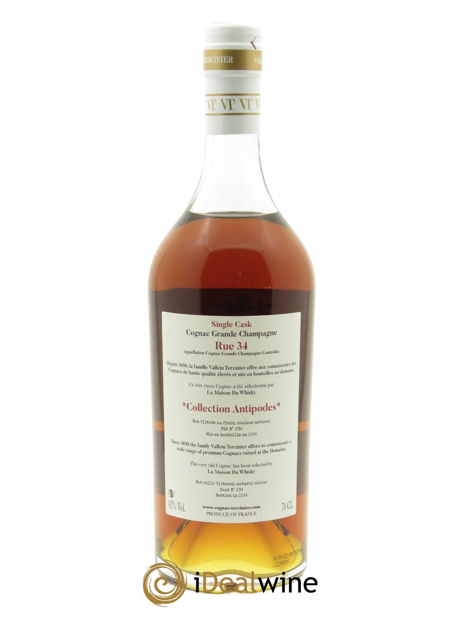 Cognac Vallein Tercinier Grande Champagne Rue 34 Antipodes (70cl) - Lot de 1 bouteille - 2