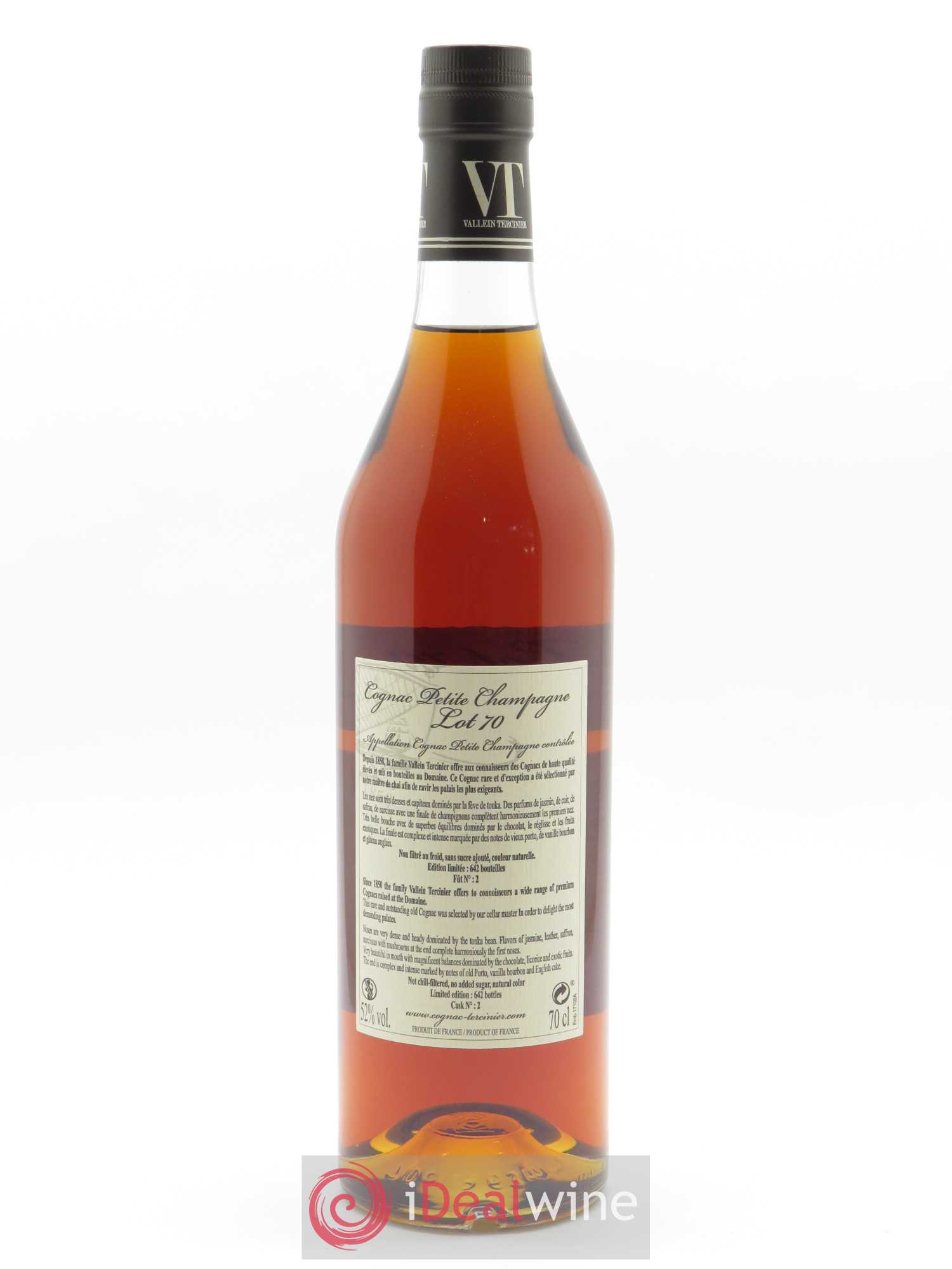 Cognac Vallein Tercinier Lot 70 Petite Champagne (70 cl) - Lot de 1 bouteille - 2