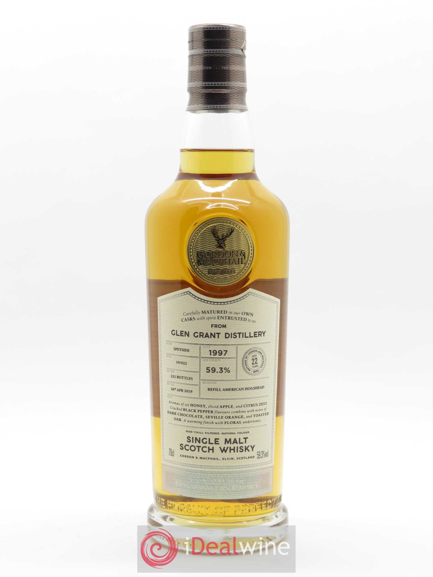 Whisky Glen Grant 22 ans Single Malt Gordon & Macphail (70 cl) 1997 - Lot de 1 bouteille - 1