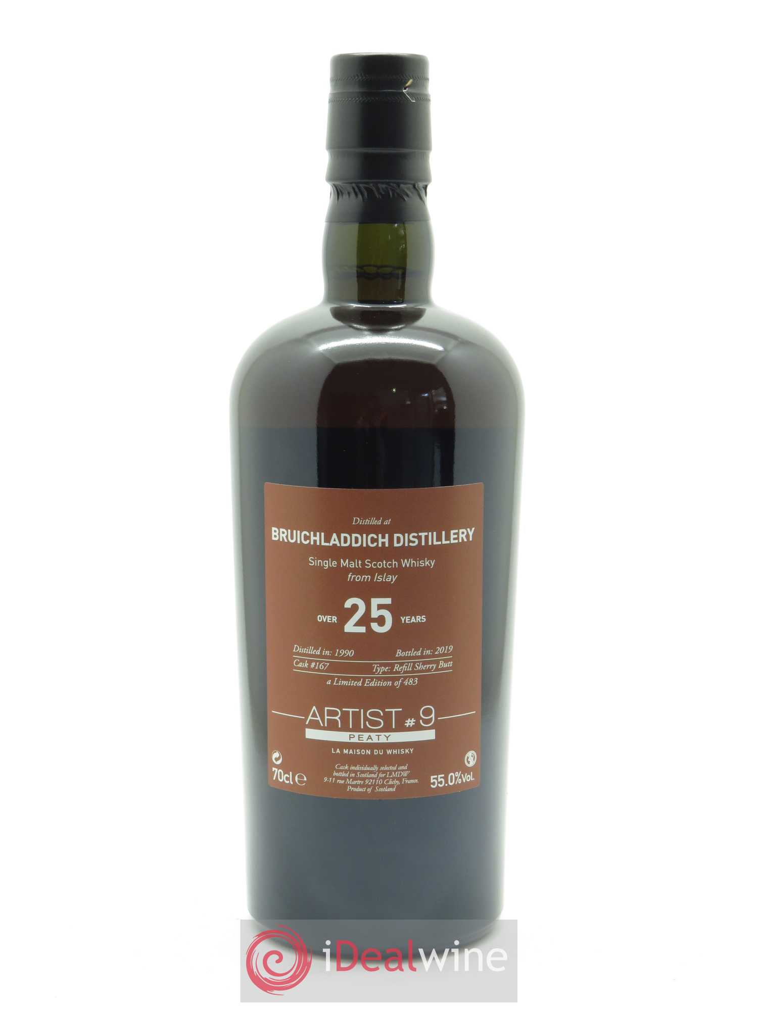 Whisky Bruichladdich Over 25 years 9th edition peaty artist S.V (70cl) 1990 - Lot de 1 bouteille - 2