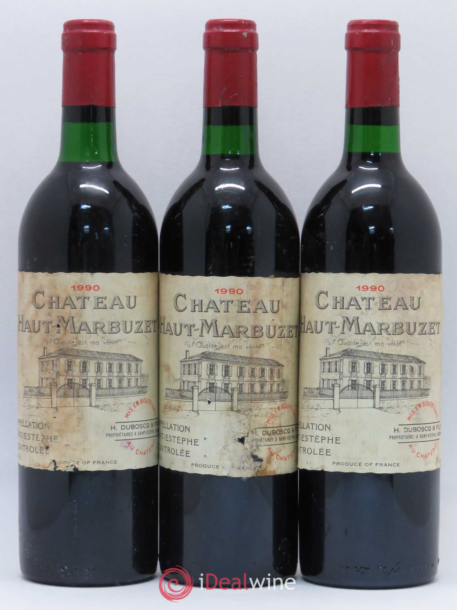 Château Haut Marbuzet 1990 - Lot de 3 bouteilles - 0