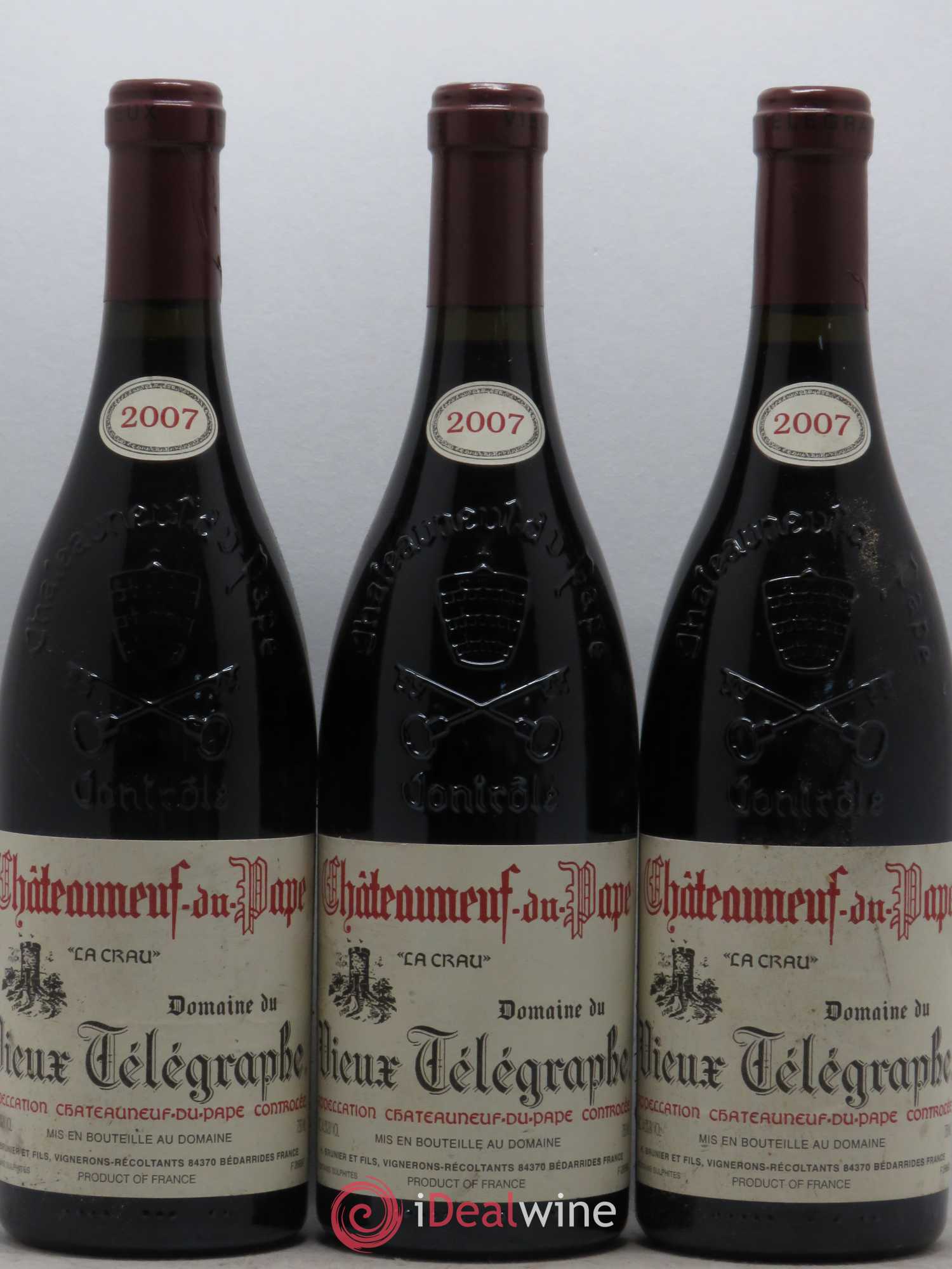 Châteauneuf-du-Pape Vieux Télégraphe (Domaine du) Vignobles Brunier 2007 - Lot de 3 bouteilles - 0