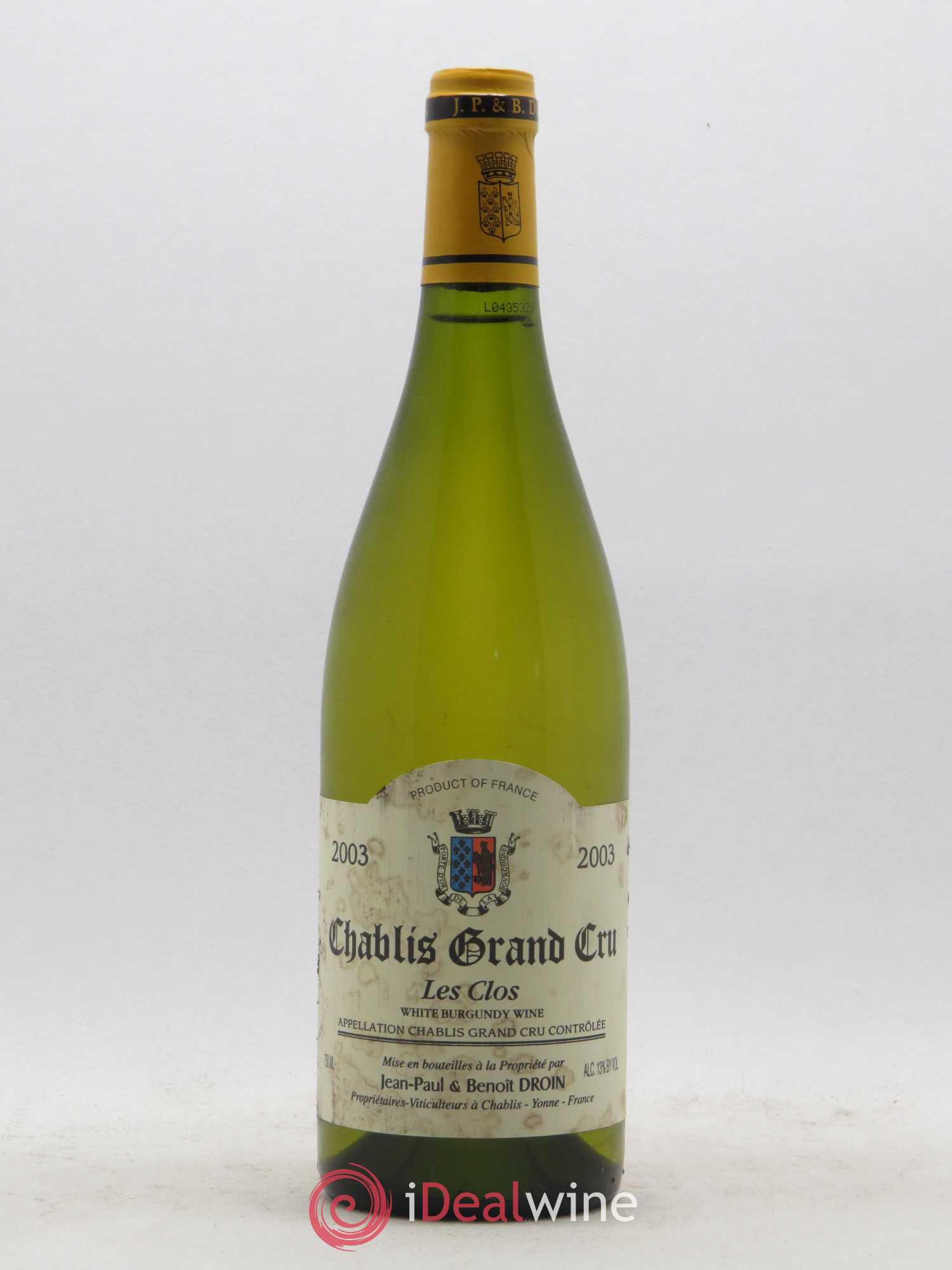 Chablis Grand Cru Les Clos Jean-Paul & Benoît Droin (Domaine) 2003 - Lot de 1 bouteille - 0