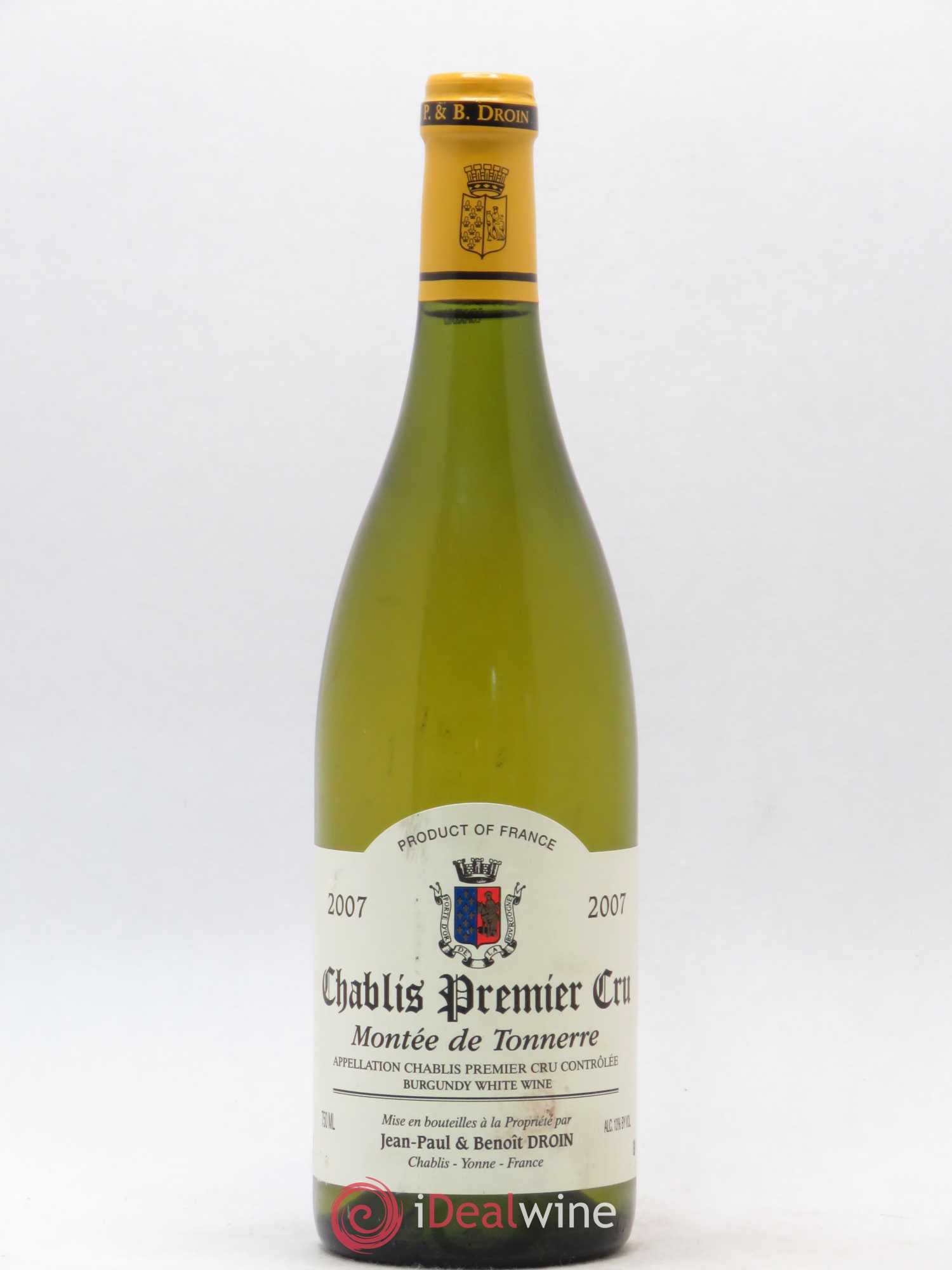 Chablis 1er Cru Montée de Tonnerre Jean-Paul & Benoît Droin (Domaine) 2007 - Lot de 1 bouteille - 0