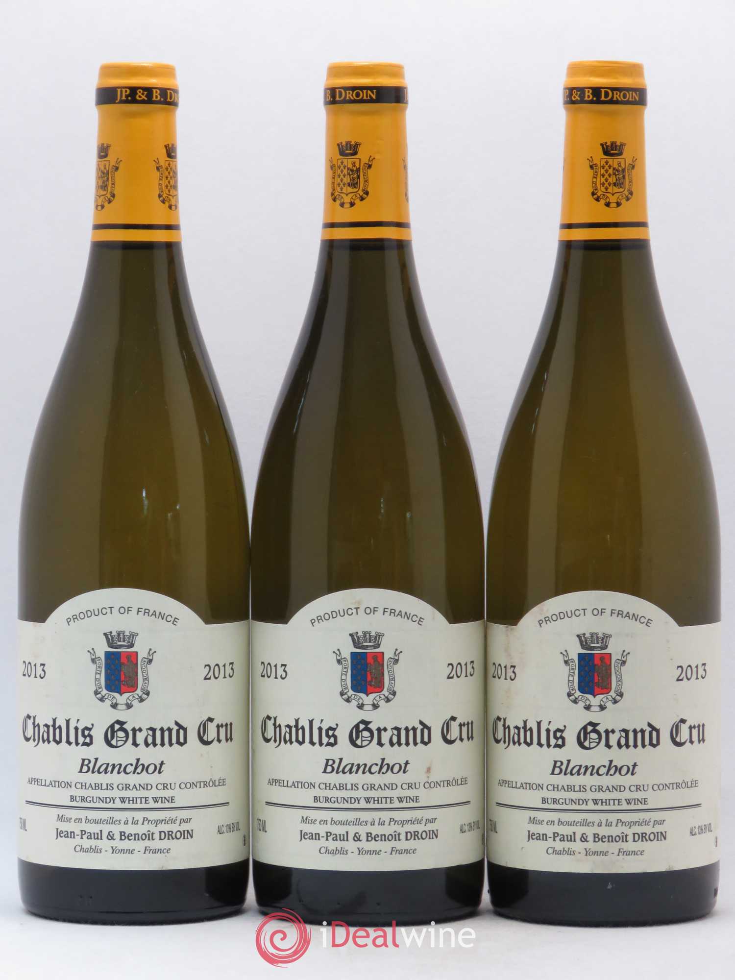 Chablis Grand Cru Blanchot Domaine Jean Paul et Benoit Droin 2013 - Posten von 3 Flaschen - 0