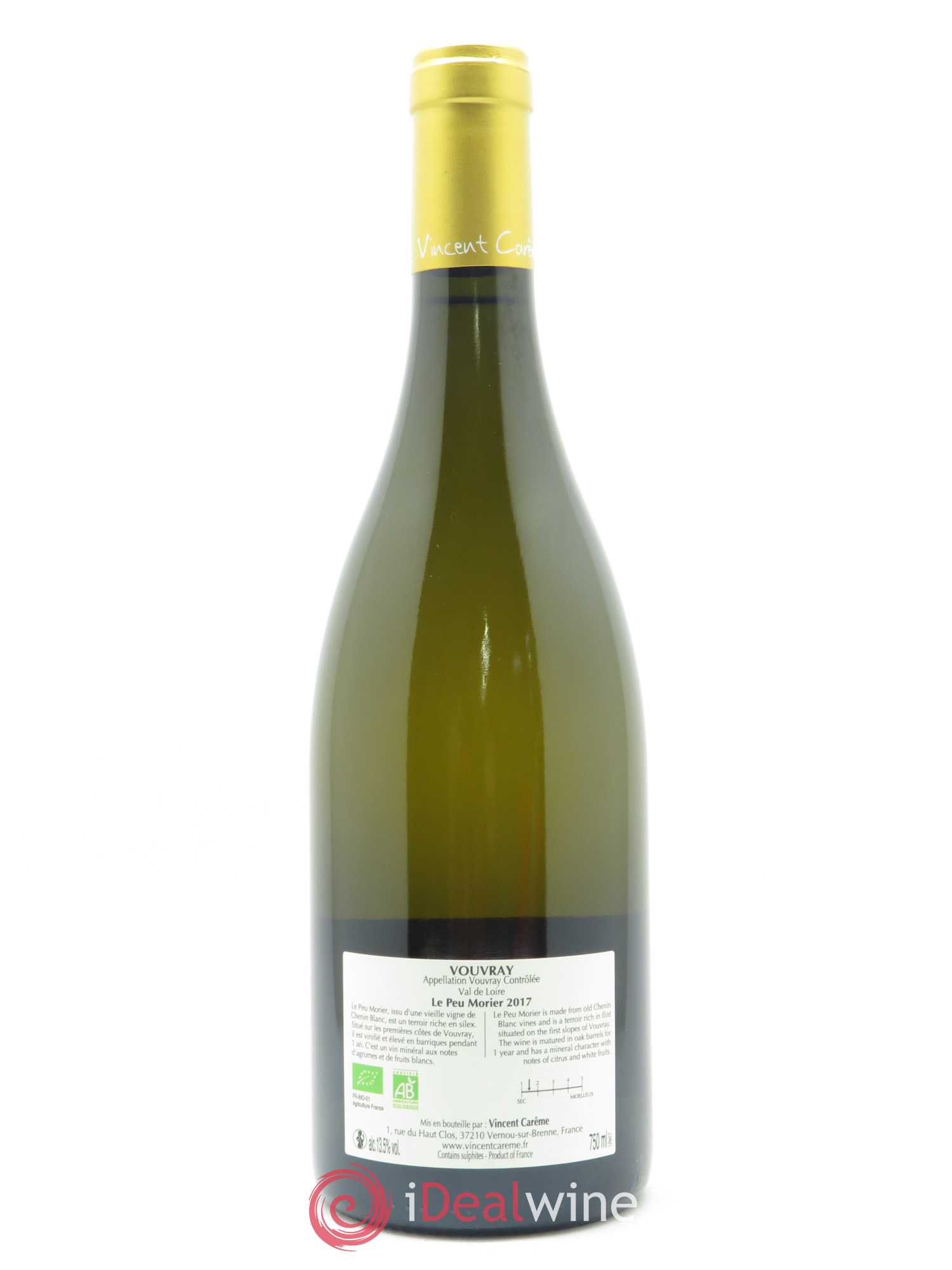 Vouvray Le Peu Morier Domaine Vincent Carême 2017 - Lot de 1 bouteille - 1
