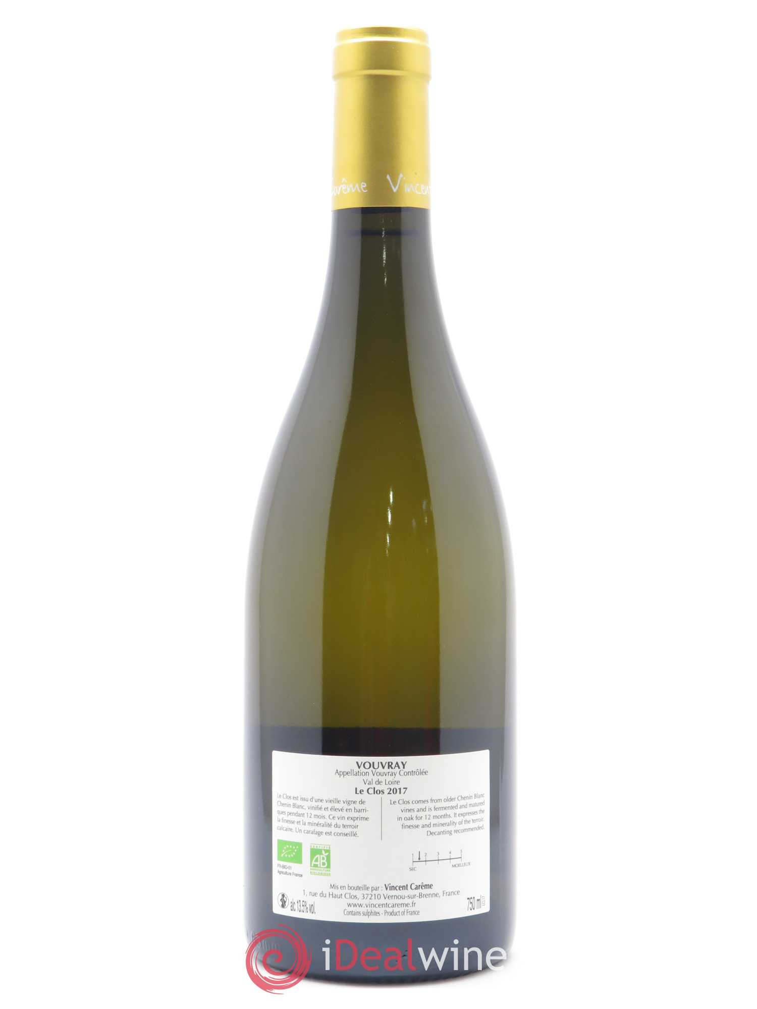 Vouvray Sec Le Clos Vincent Carême (Domaine) 2017 - Lot de 1 bouteille - 1