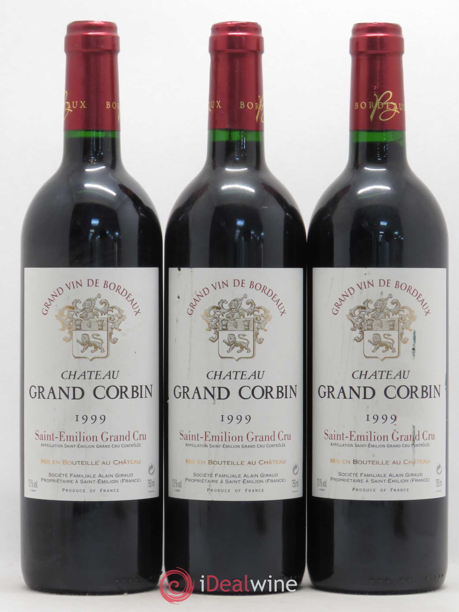 Château Grand Corbin Grand Cru Classé 1999 - Lot de 3 bouteilles - 0