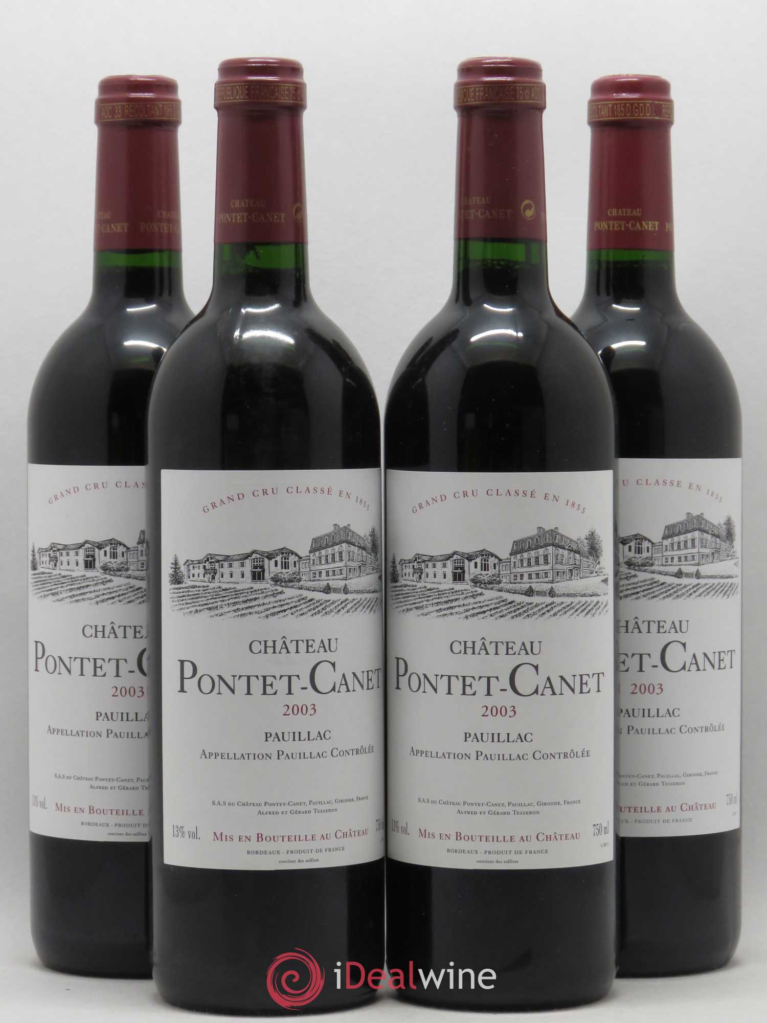 Château Pontet Canet 5ème Grand Cru Classé 2003 - Lot de 4 bouteilles - 0
