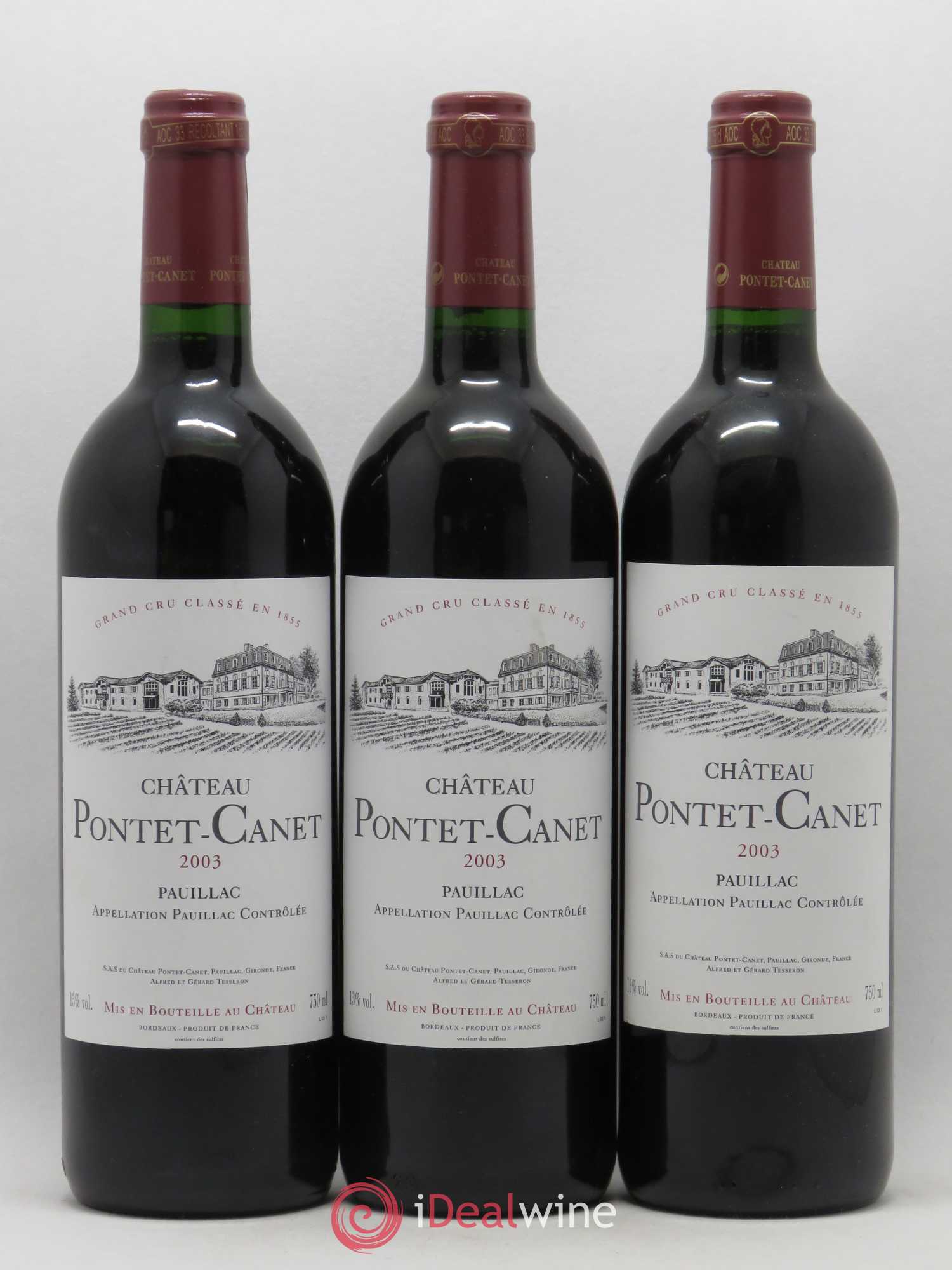 Château Pontet Canet 5ème Grand Cru Classé 2003 - Lot de 3 bouteilles - 0