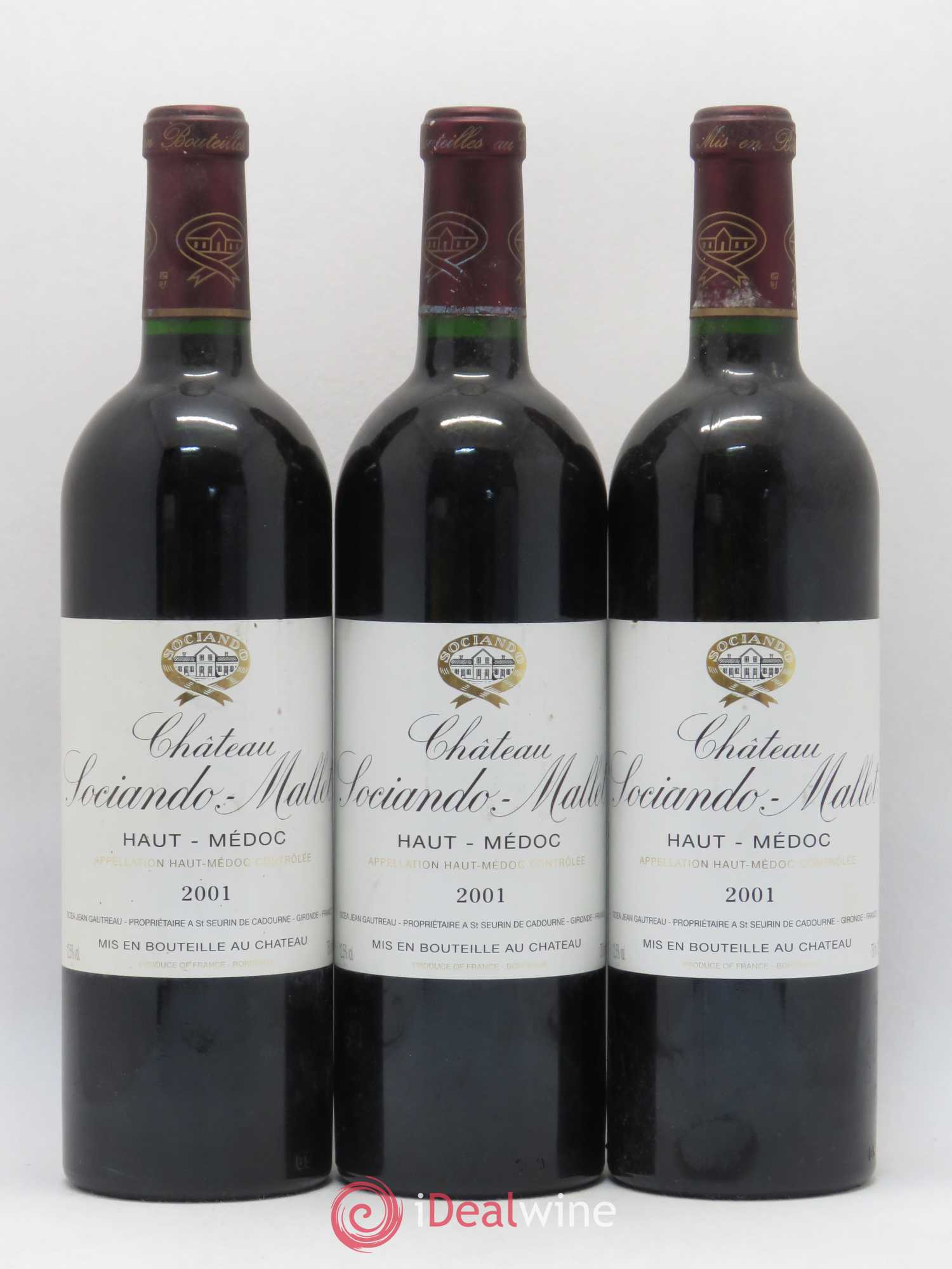 Château Sociando Mallet 2001 - Lot de 3 bouteilles - 0