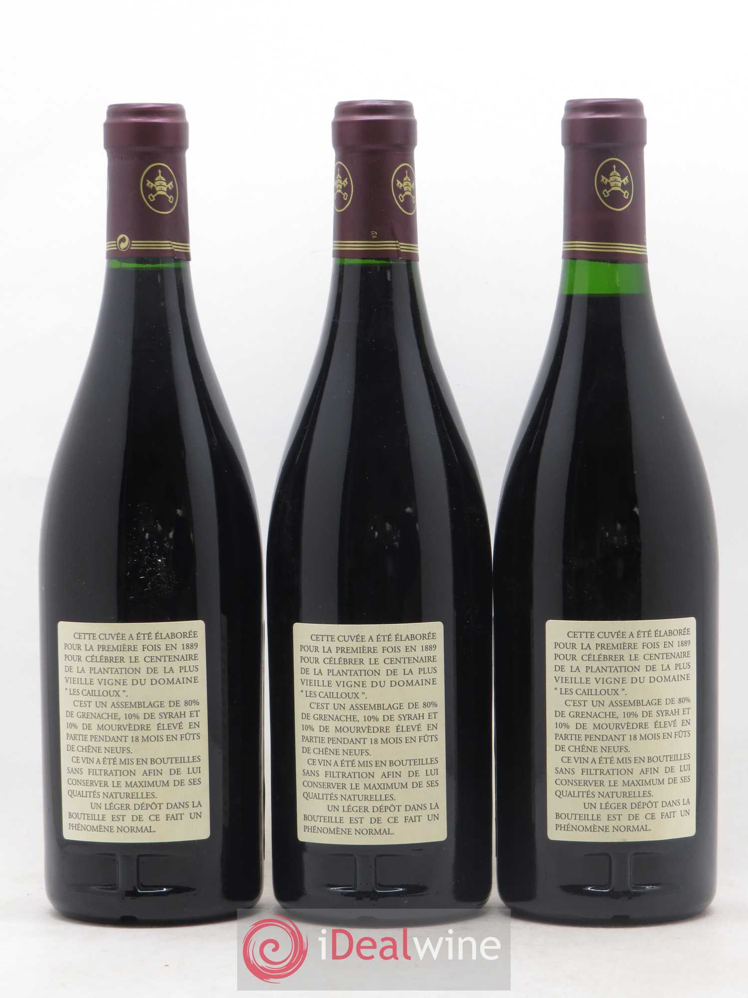 Châteauneuf-du-Pape Les Cailloux Cuvée Centenaire André Brunel 1998 - Lot de 3 bouteilles - 1