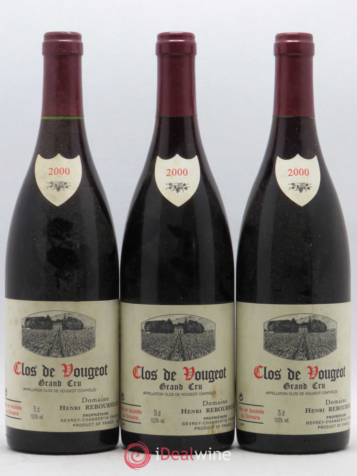 Clos de Vougeot Grand Cru Henri Rebourseau (Domaine) 2000 - Lot de 3 bouteilles - 0