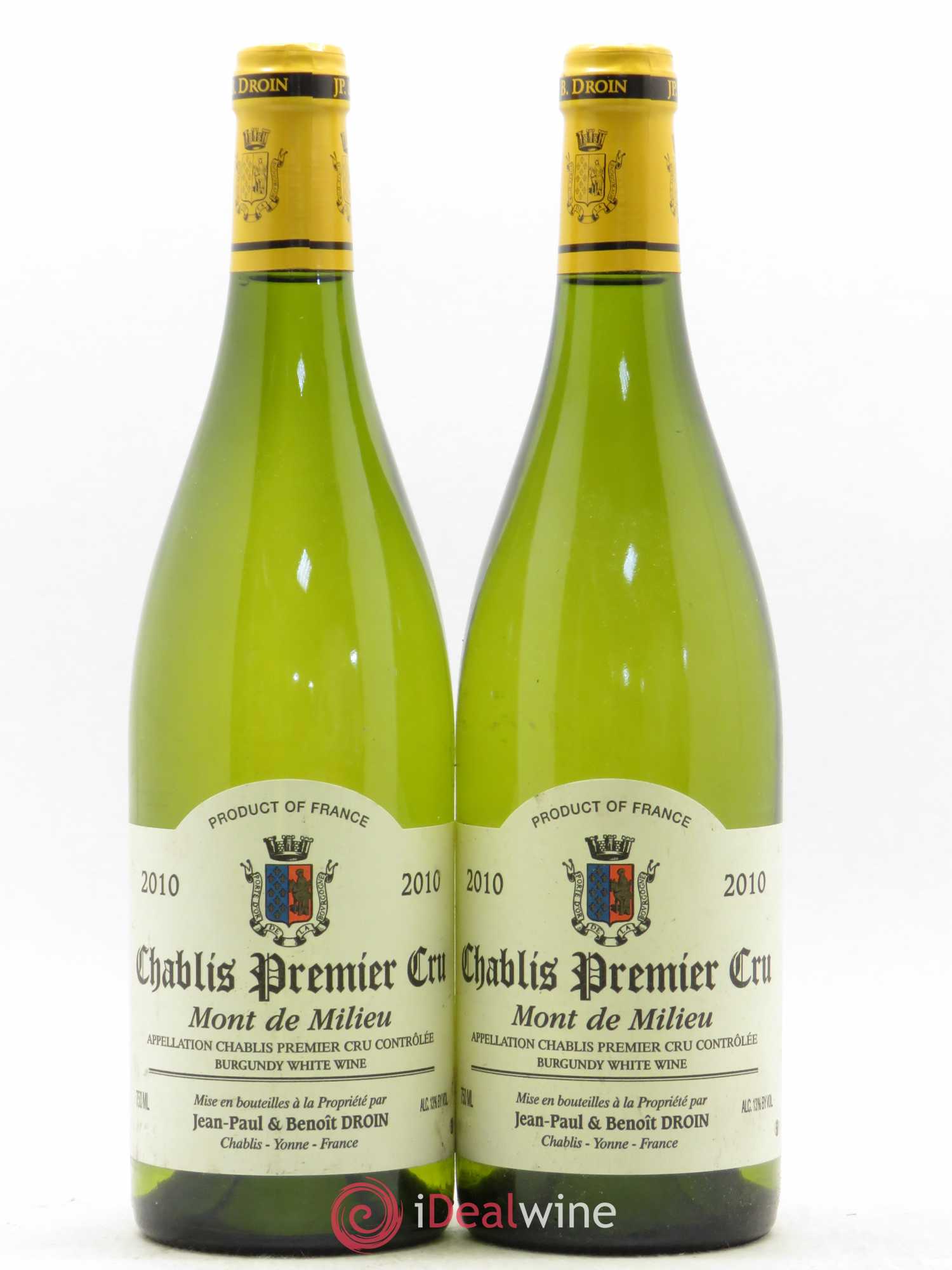 Chablis 1er Cru Mont de Milieu Jean-Paul & Benoît Droin (Domaine) 2010 - Lot de 2 bouteilles - 0