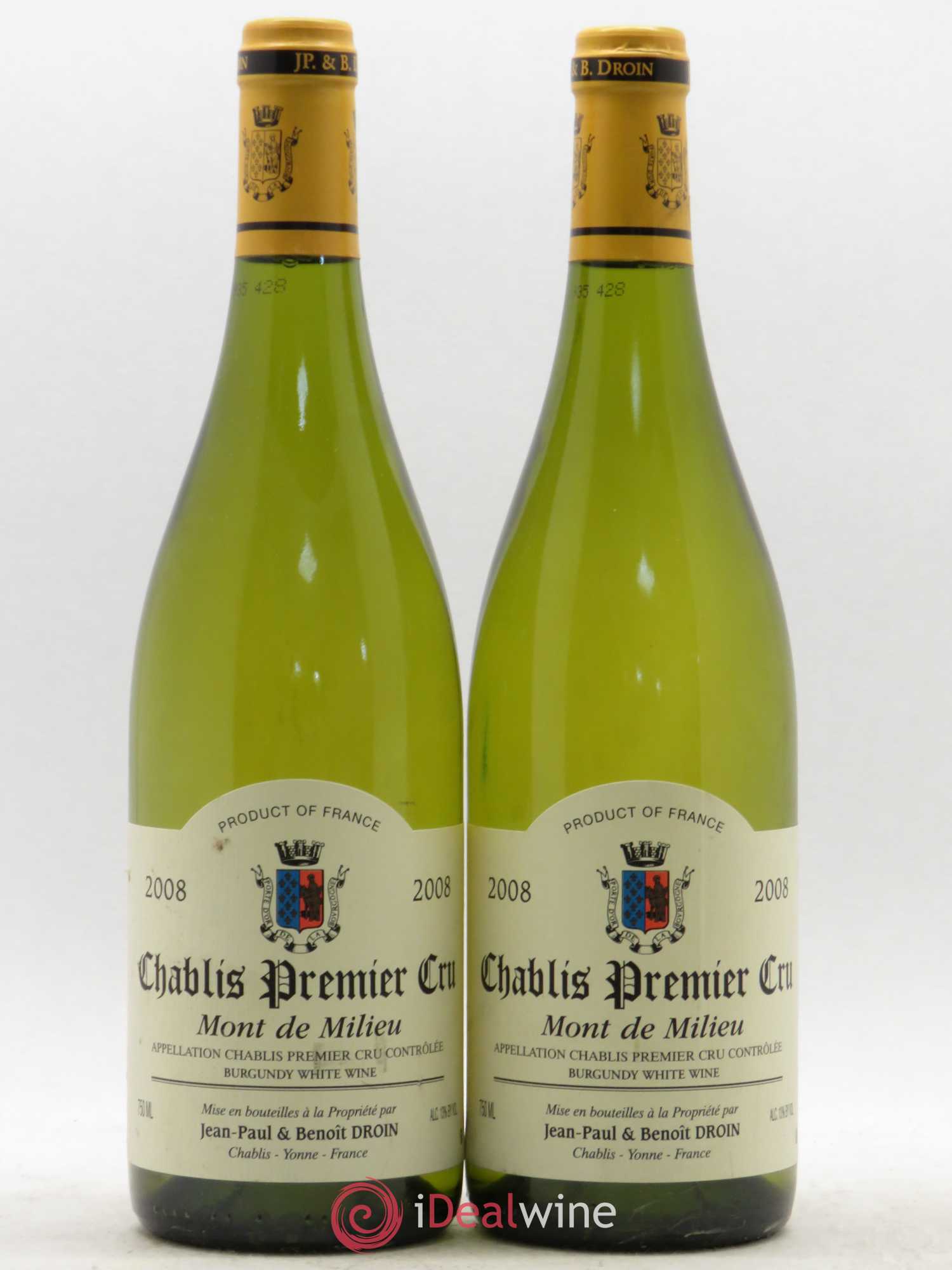 Chablis 1er Cru Mont de Milieu Jean-Paul & Benoît Droin (Domaine) 2008 - Lot de 2 bouteilles - 0