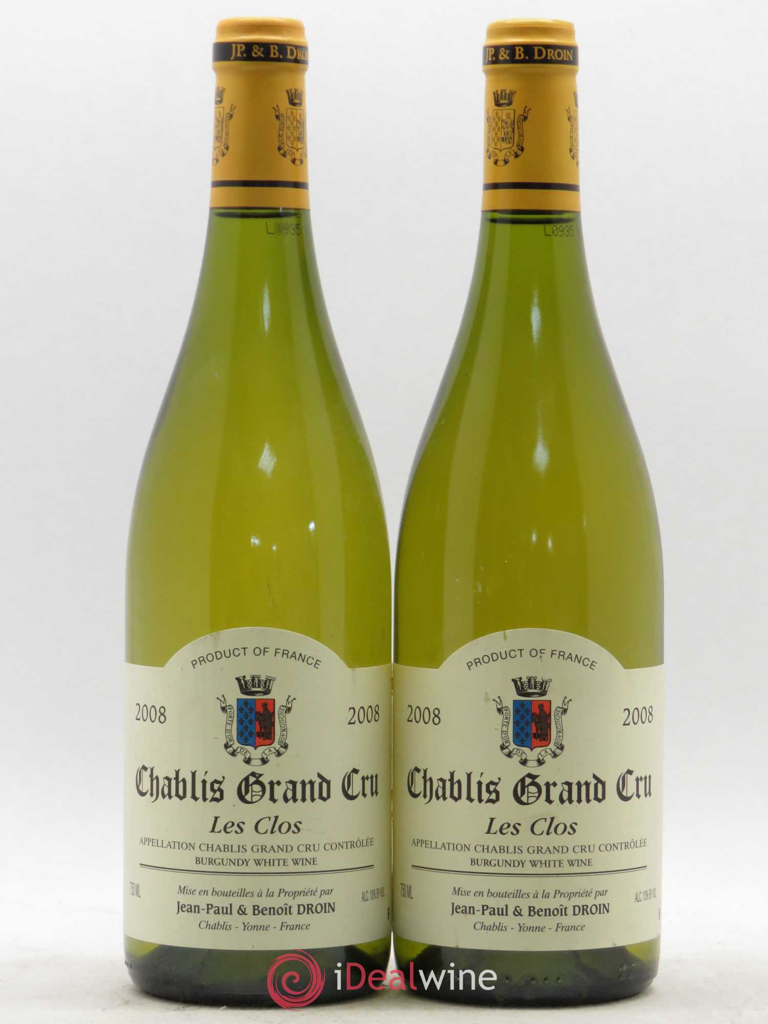 Chablis Grand Cru Les Clos Jean-Paul & Benoît Droin (Domaine) 2008 - Lot de 2 bouteilles - 0