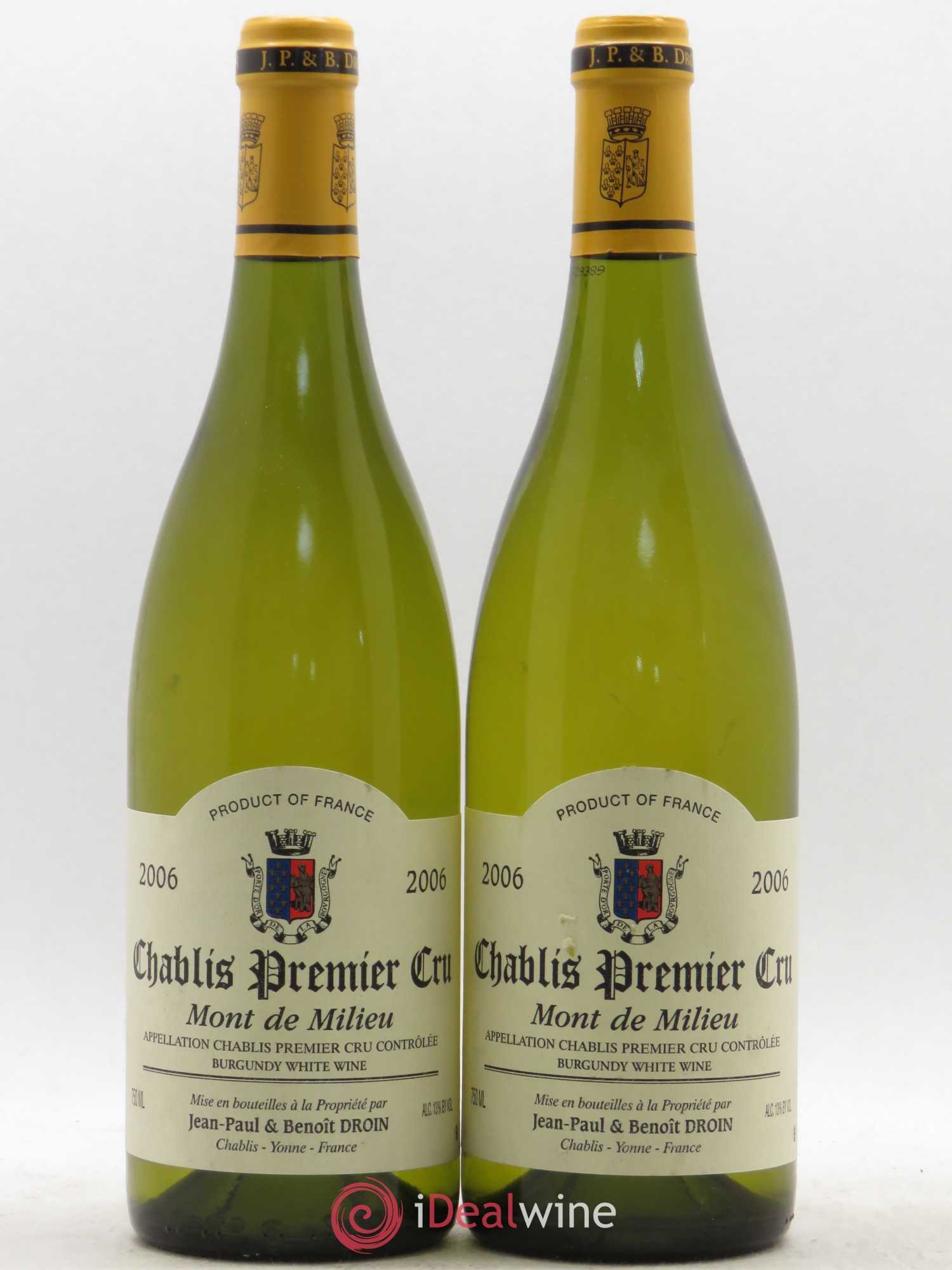 Chablis 1er Cru Mont de Milieu Jean-Paul & Benoît Droin (Domaine) 2006 - Lot de 2 bouteilles - 0