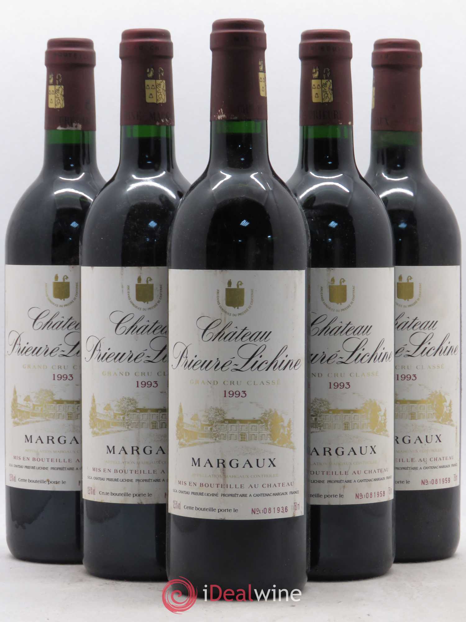 Château Prieuré Lichine 4ème Grand Cru Classé 1993 - Lot de 5 bouteilles - 0
