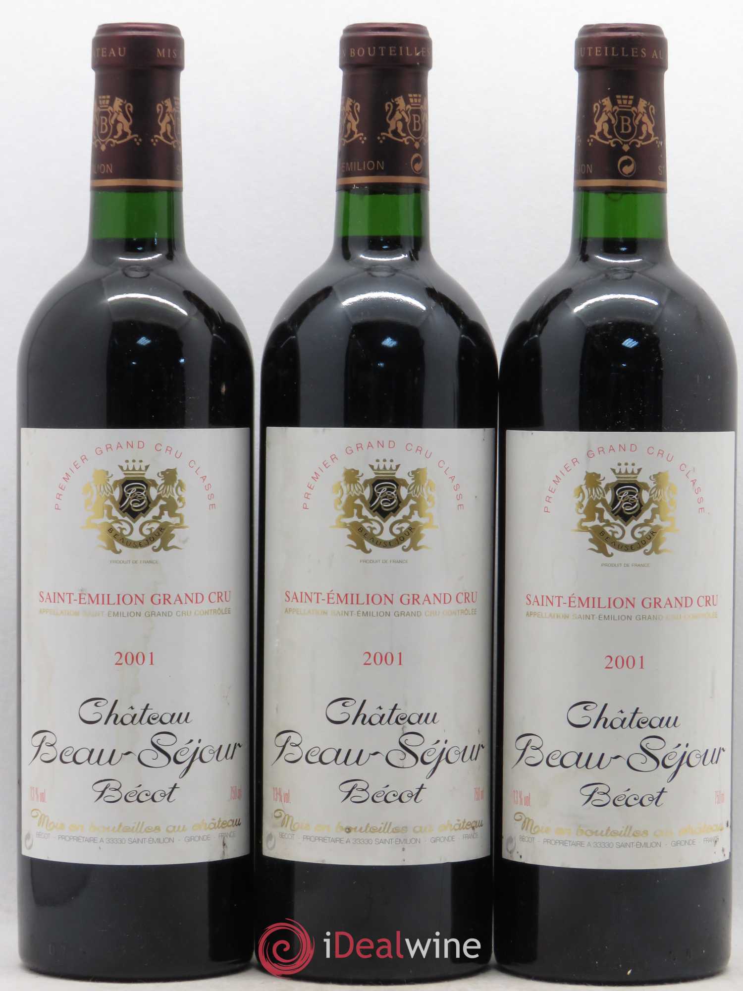 Château Beau-Séjour Bécot 1er Grand Cru Classé B 2001 - Lot de 3 bouteilles - 0