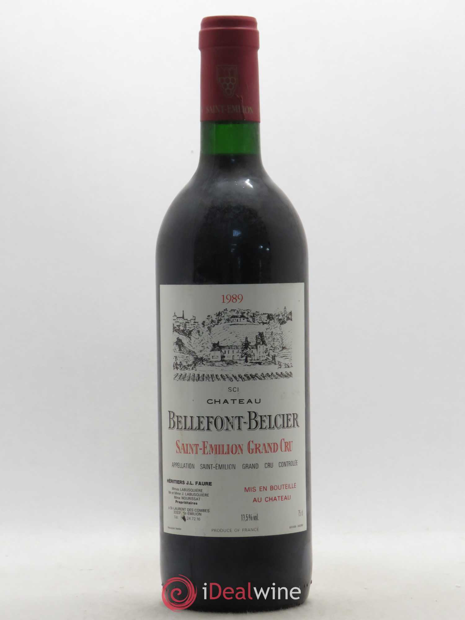 Château Bellefont-Belcier Grand Cru Classé 1989 - Lot de 1 bouteille - 0