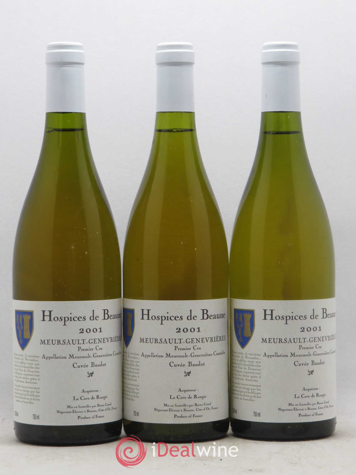 Meursault 1er Cru Genevrières Cuvée Baudot Hospices de Beaune 2001 - Posten von 3 Flaschen - 0