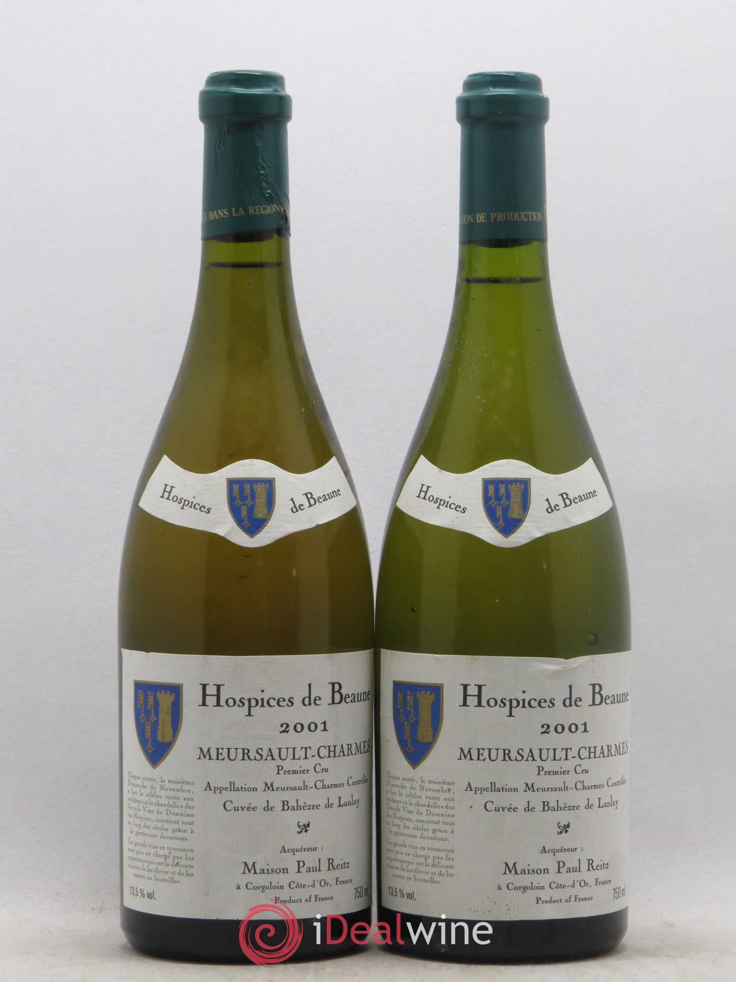 Meursault 1er Cru Charmes Cuvée Bahèzre de Lanlay Hospices de Beaune Paul Reitz 2001 - Lot of 2 bottles - 0