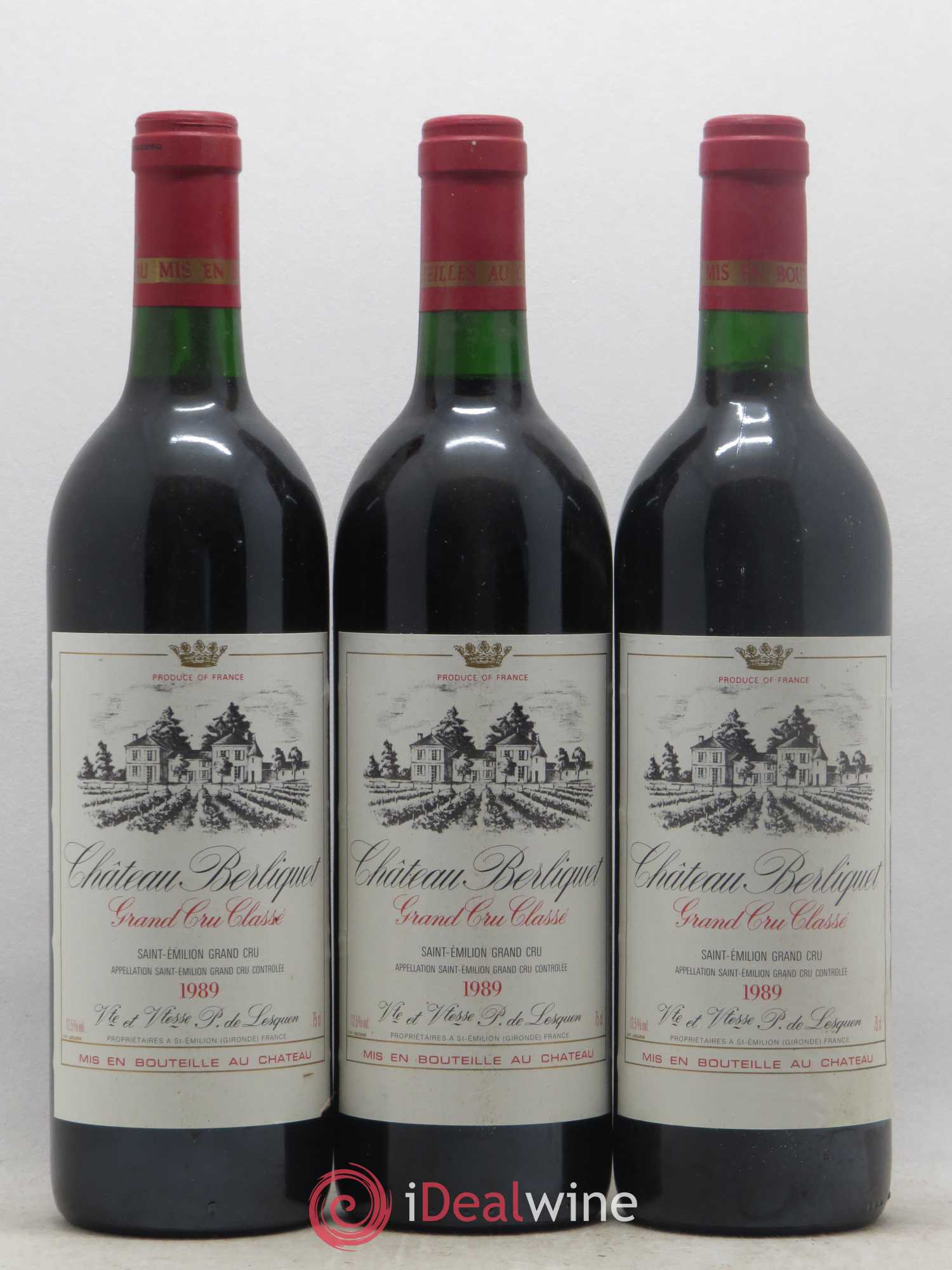 Château Berliquet Grand Cru Classé 1989 - Lot de 3 bouteilles - 0