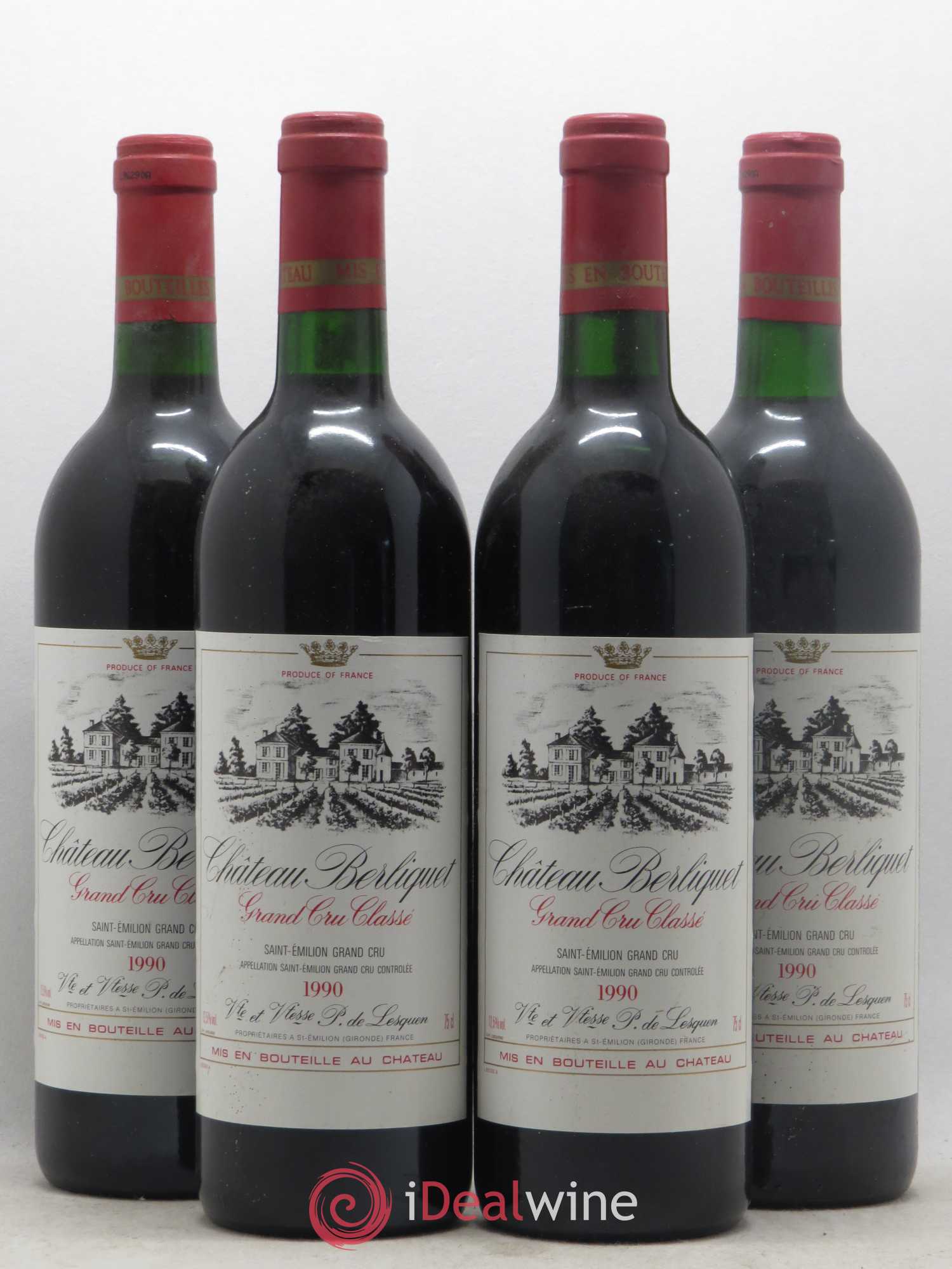 Château Berliquet Grand Cru Classé 1990 - Lot de 4 bouteilles - 0