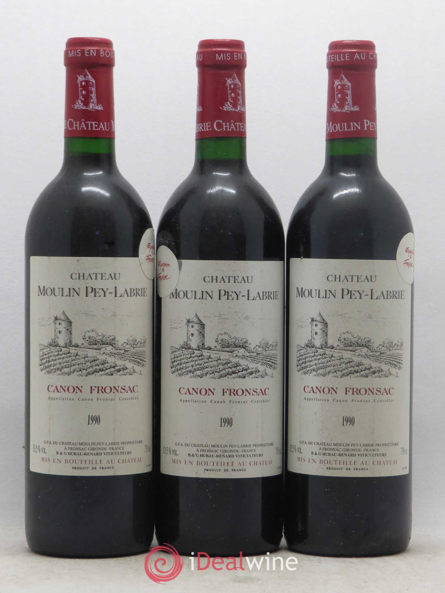 Château Moulin Pey-Labrie 1990 - Lot de 3 bouteilles - 0