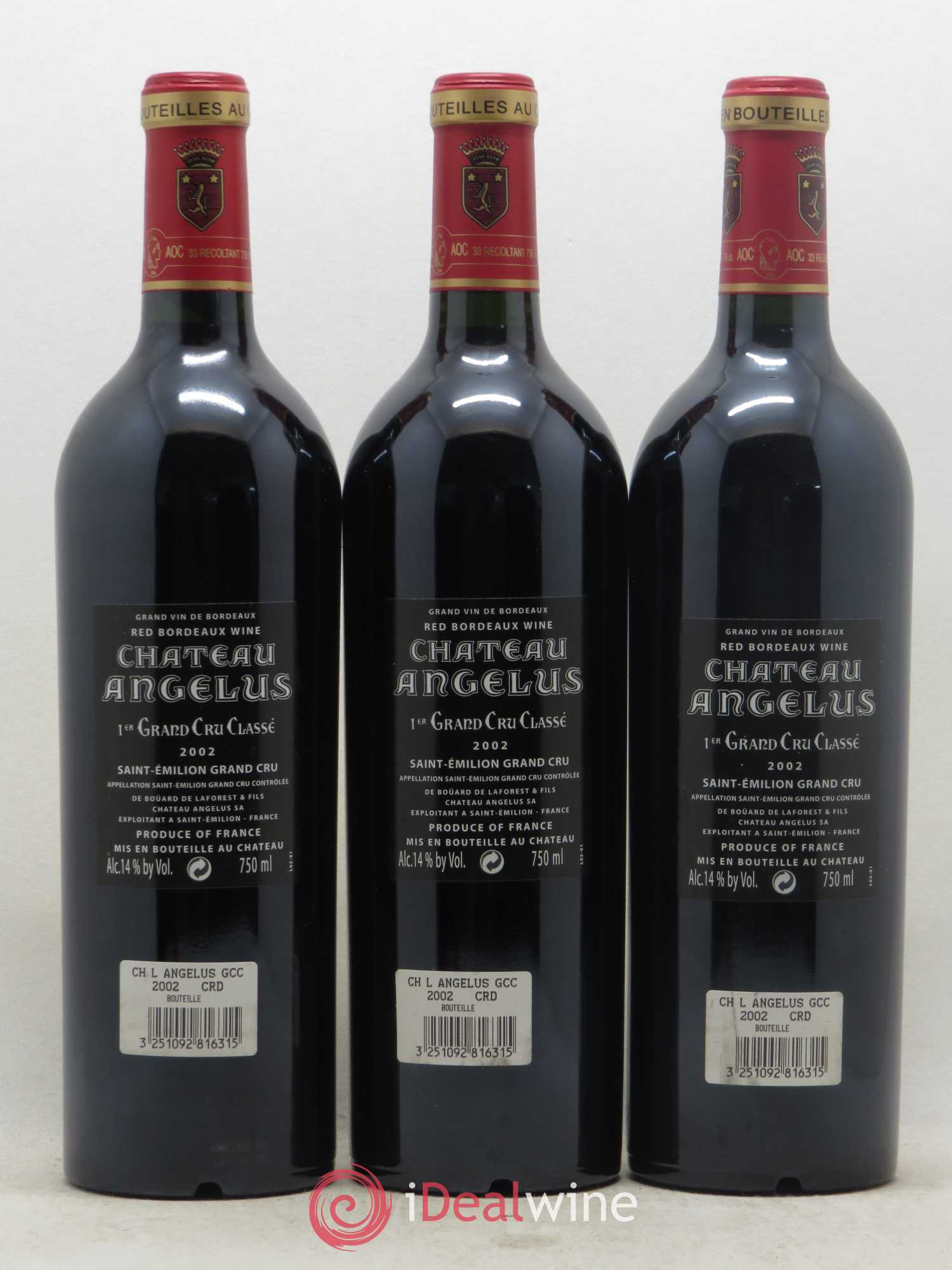 Château Angélus 1er Grand Cru Classé A 2002 - Lot de 3 bouteilles - 1