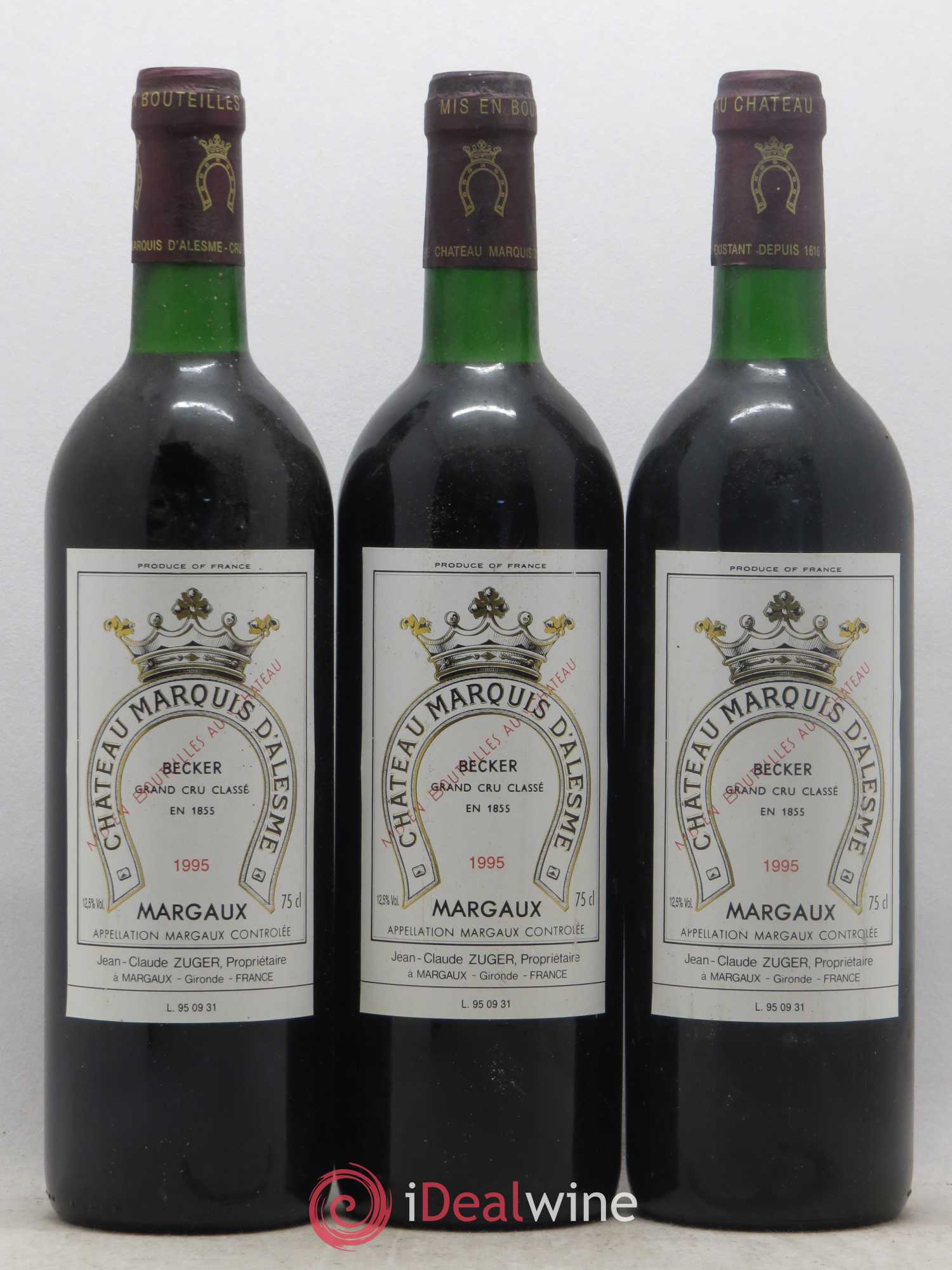 Château Marquis d'Alesme 1995 - Lot de 3 bouteilles - 0