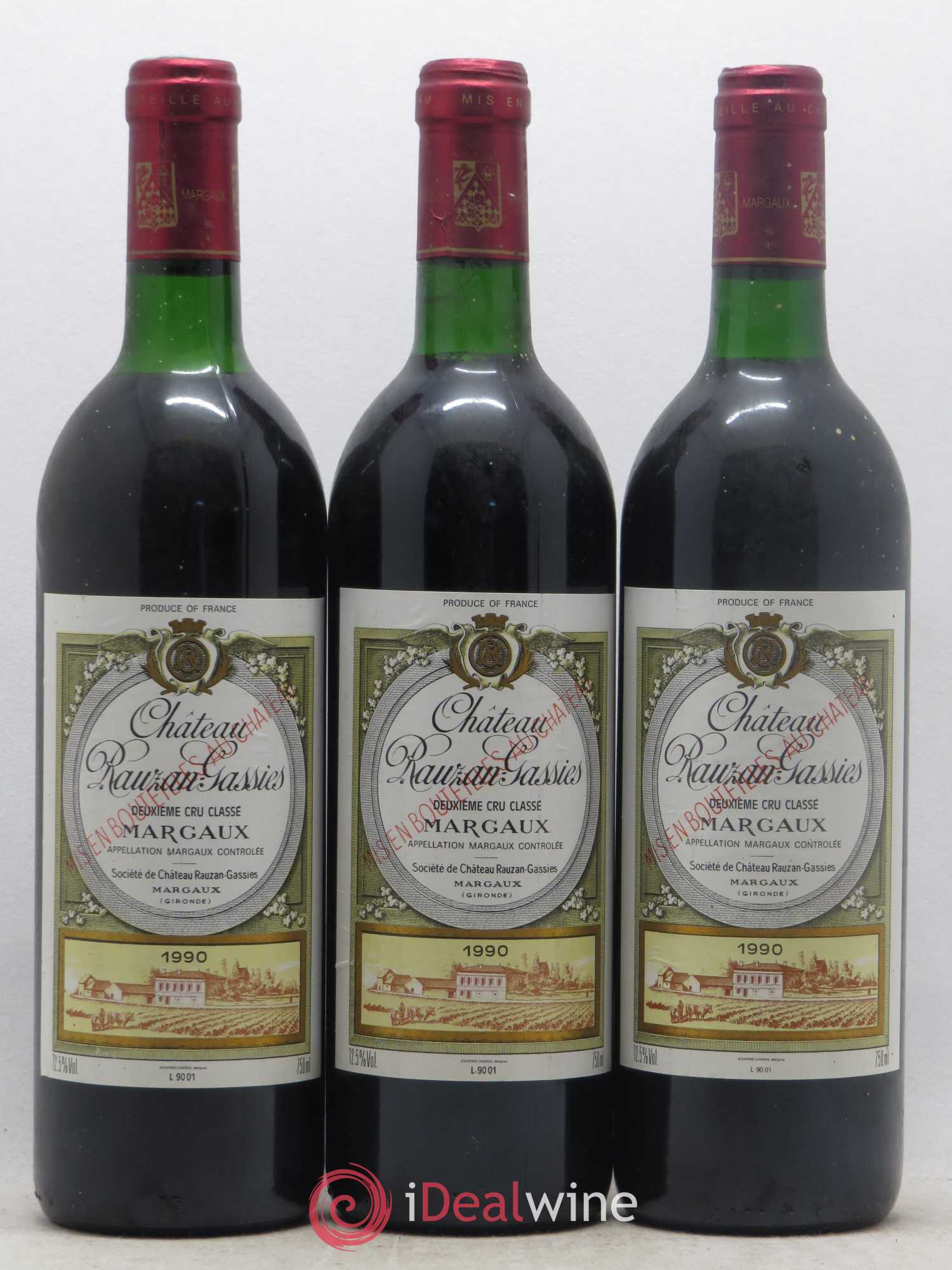 Château Rauzan-Gassies 2ème Grand Cru Classé 1990 - Lot de 3 bouteilles - 0