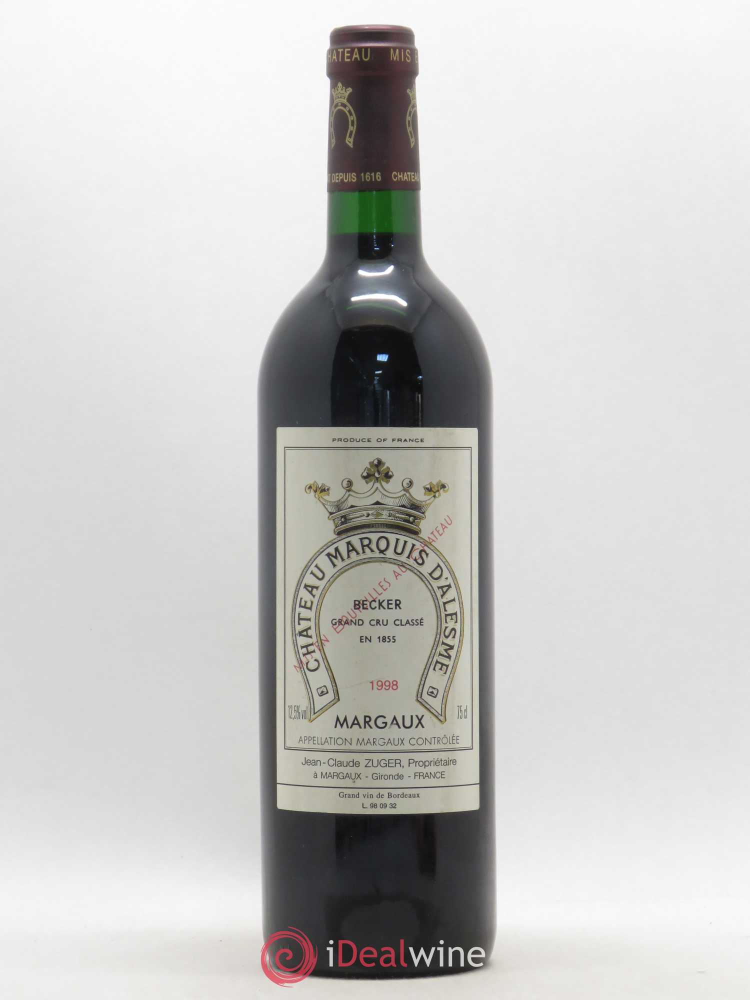 Château Marquis d'Alesme 1998 - Lot de 1 bouteille - 0