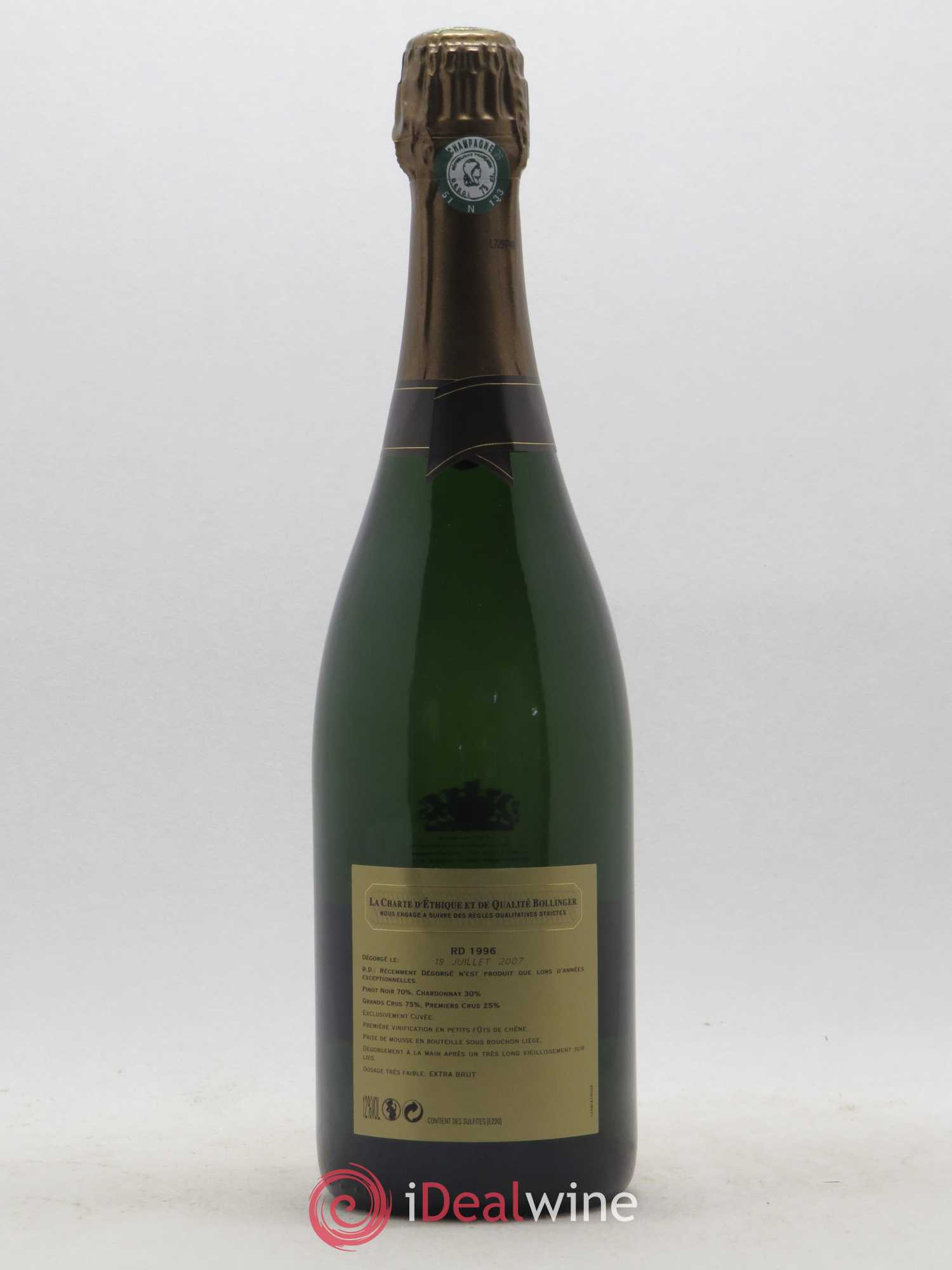 R.D. Extra-Brut Bollinger 1996 - Lot de 1 bouteille - 1