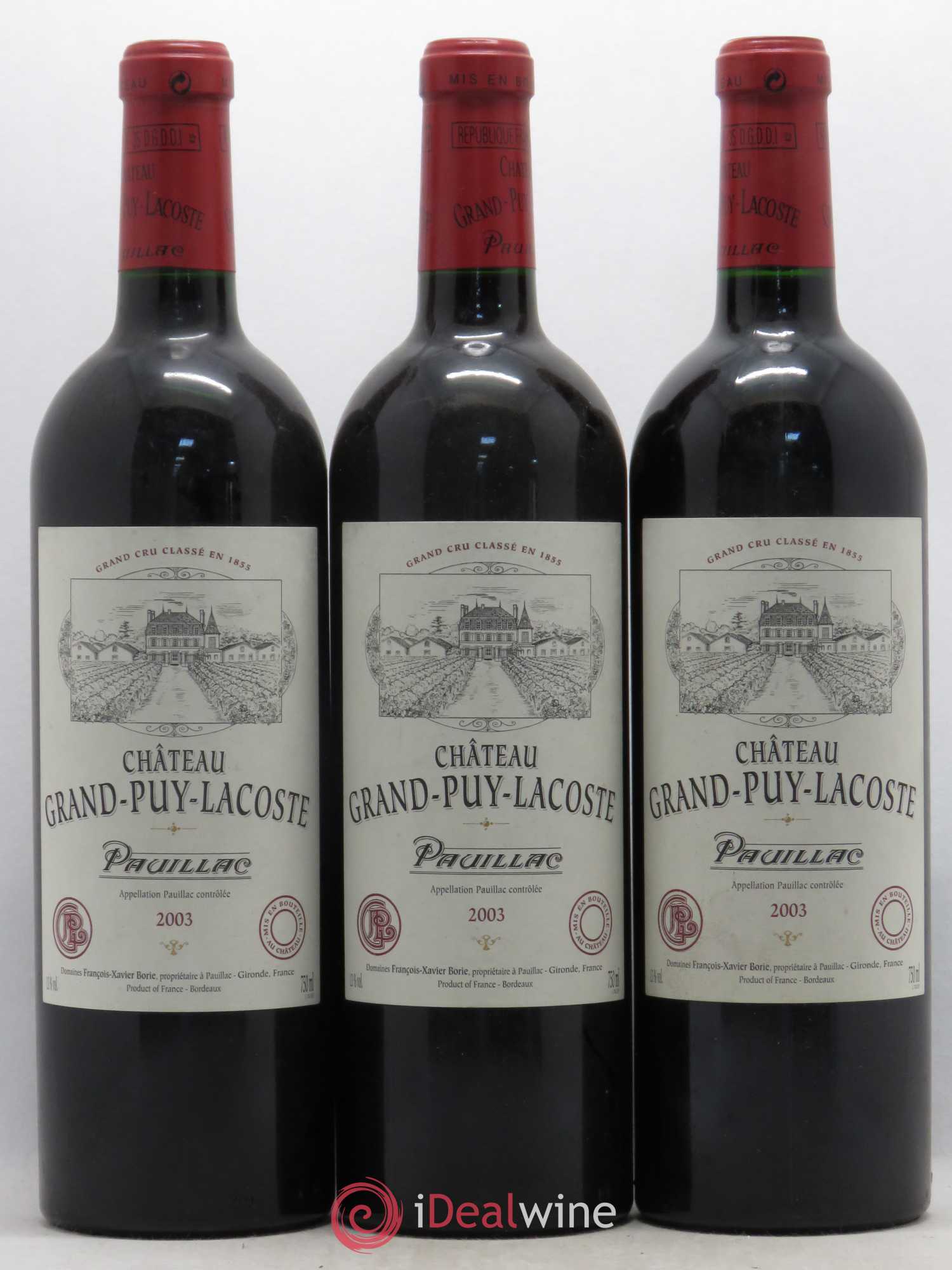 Château Grand Puy Lacoste 5ème Grand Cru Classé 2003 - Lot de 3 bouteilles - 0