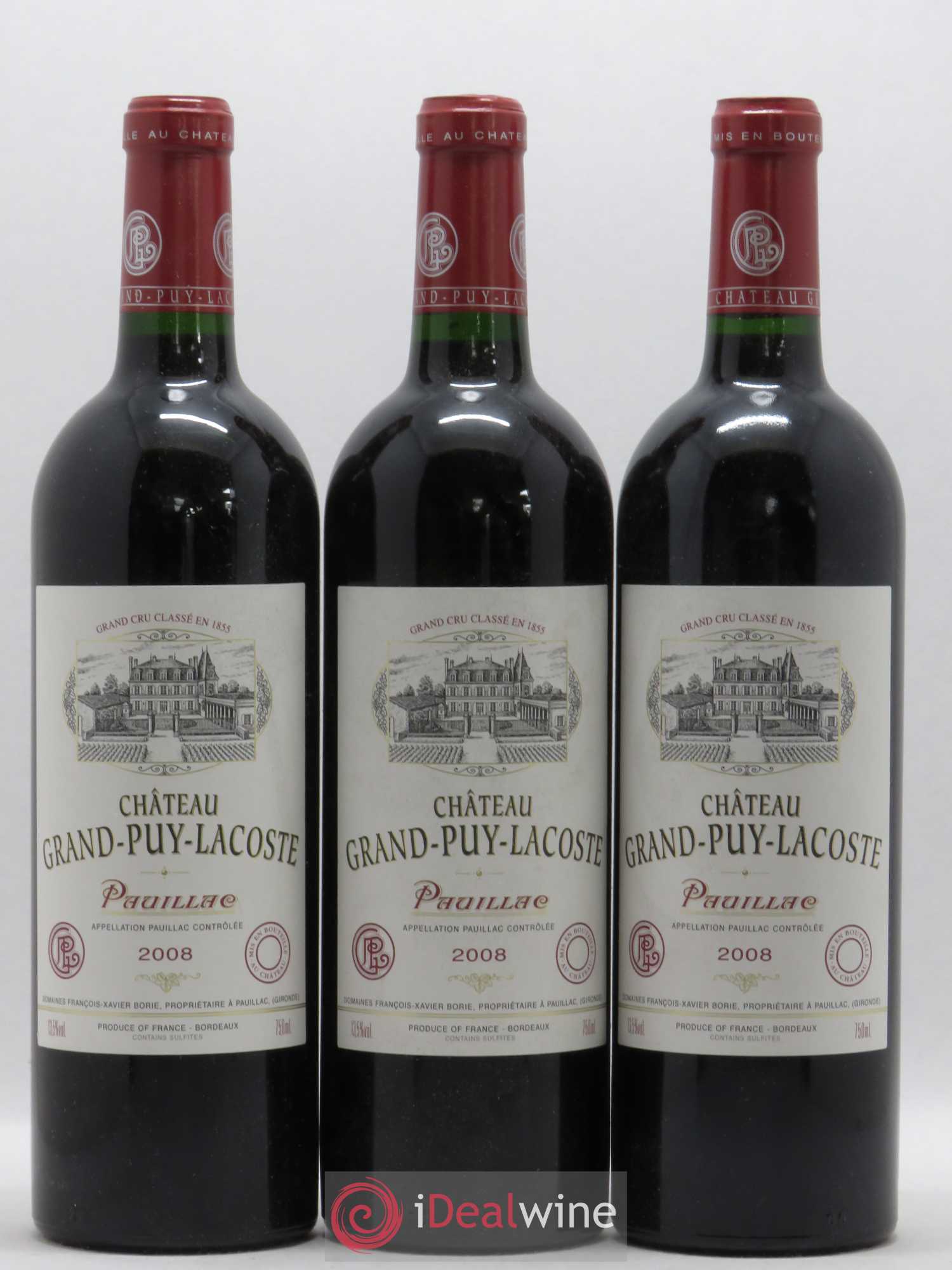 Château Grand Puy Lacoste 5ème Grand Cru Classé 2008 - Lot de 3 bouteilles - 0