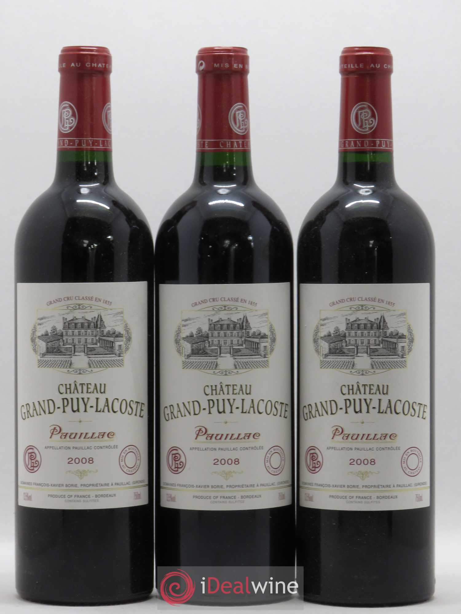 Château Grand Puy Lacoste 5ème Grand Cru Classé 2008 - Lot de 3 bouteilles - 0