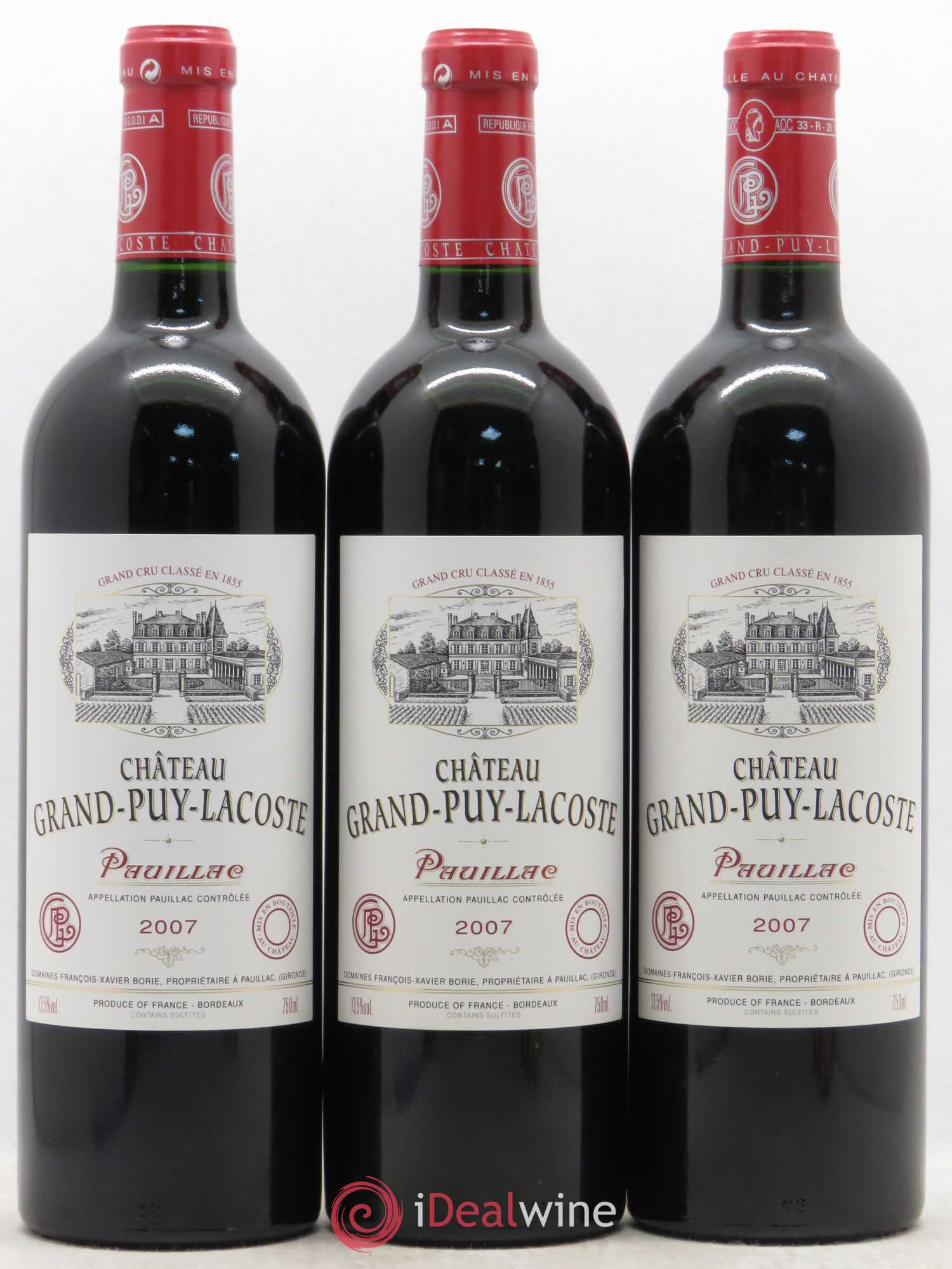 Château Grand Puy Lacoste 5ème Grand Cru Classé 2007 - Lot de 3 bouteilles - 0