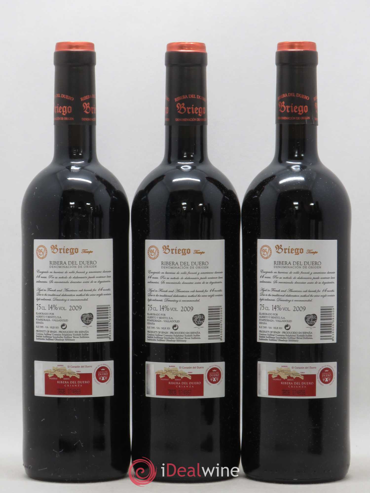 Ribera Del Duero DO DO Briego Tiempo Crianza 2009 - Lot of 3 bottles - 1