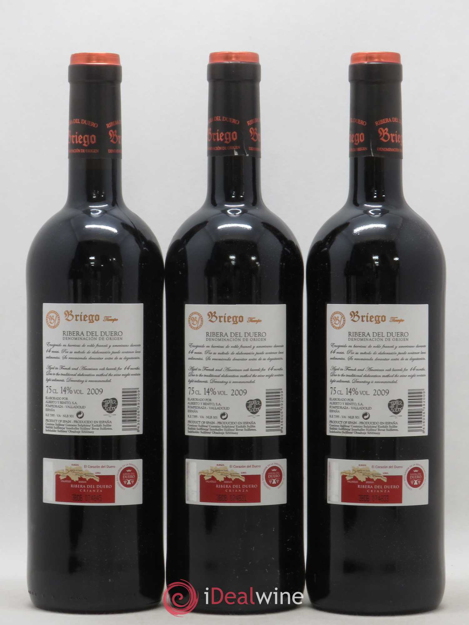 Ribera Del Duero DO DO Briego Tiempo Crianza 2009 - Lot of 3 bottles - 1