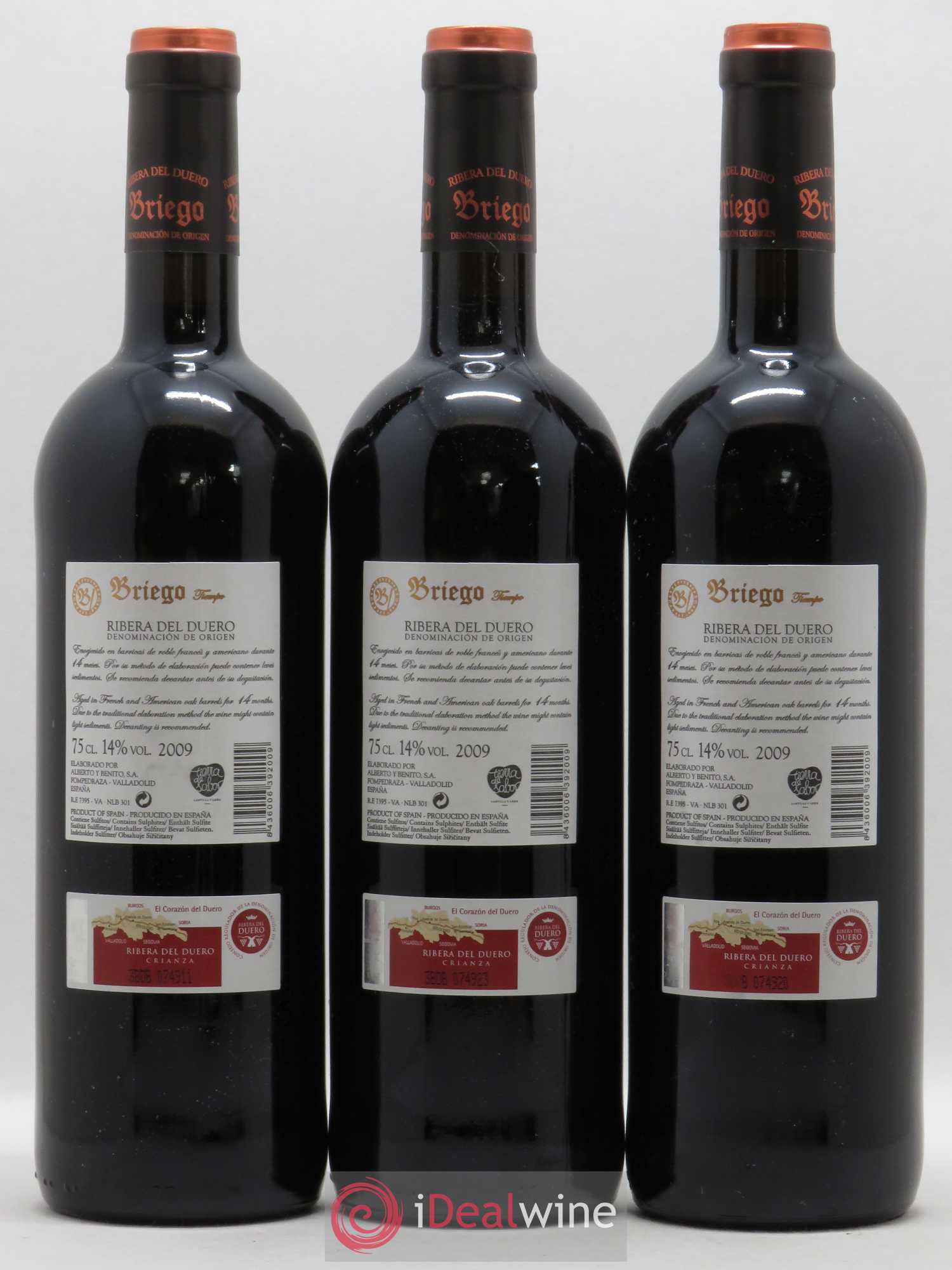 Ribera Del Duero DO Briego Crianza 2009 - Lot de 3 bouteilles - 1