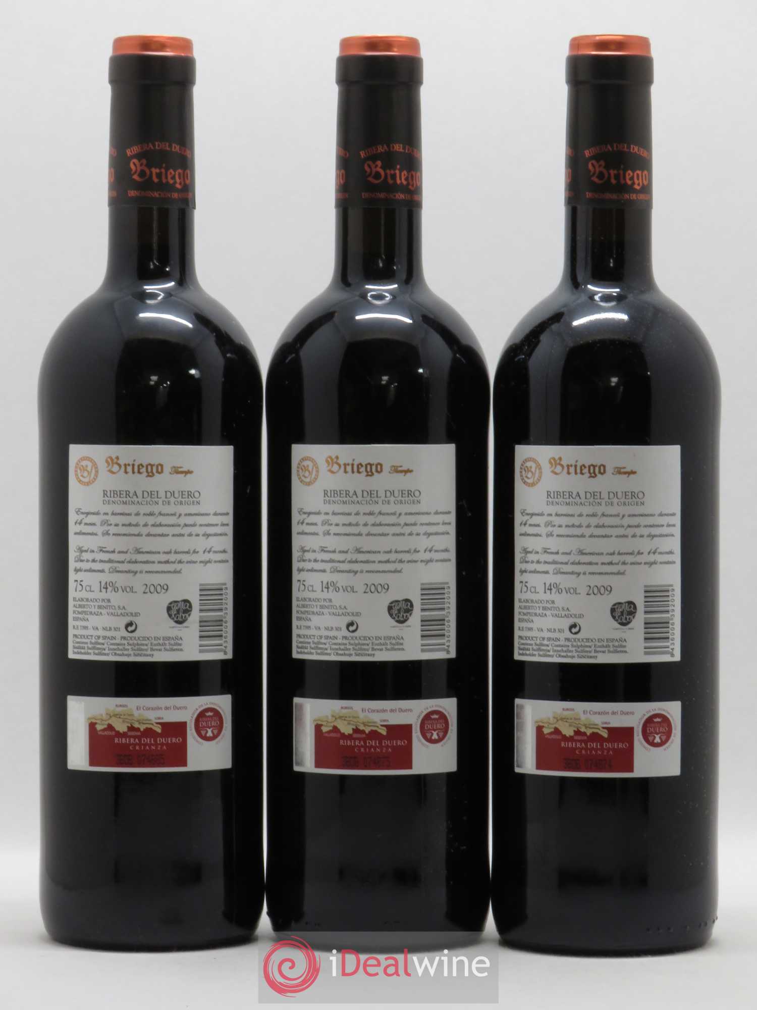 Ribera Del Duero DO Crianza Briego  2009 - Lot of 3 bottles - 1
