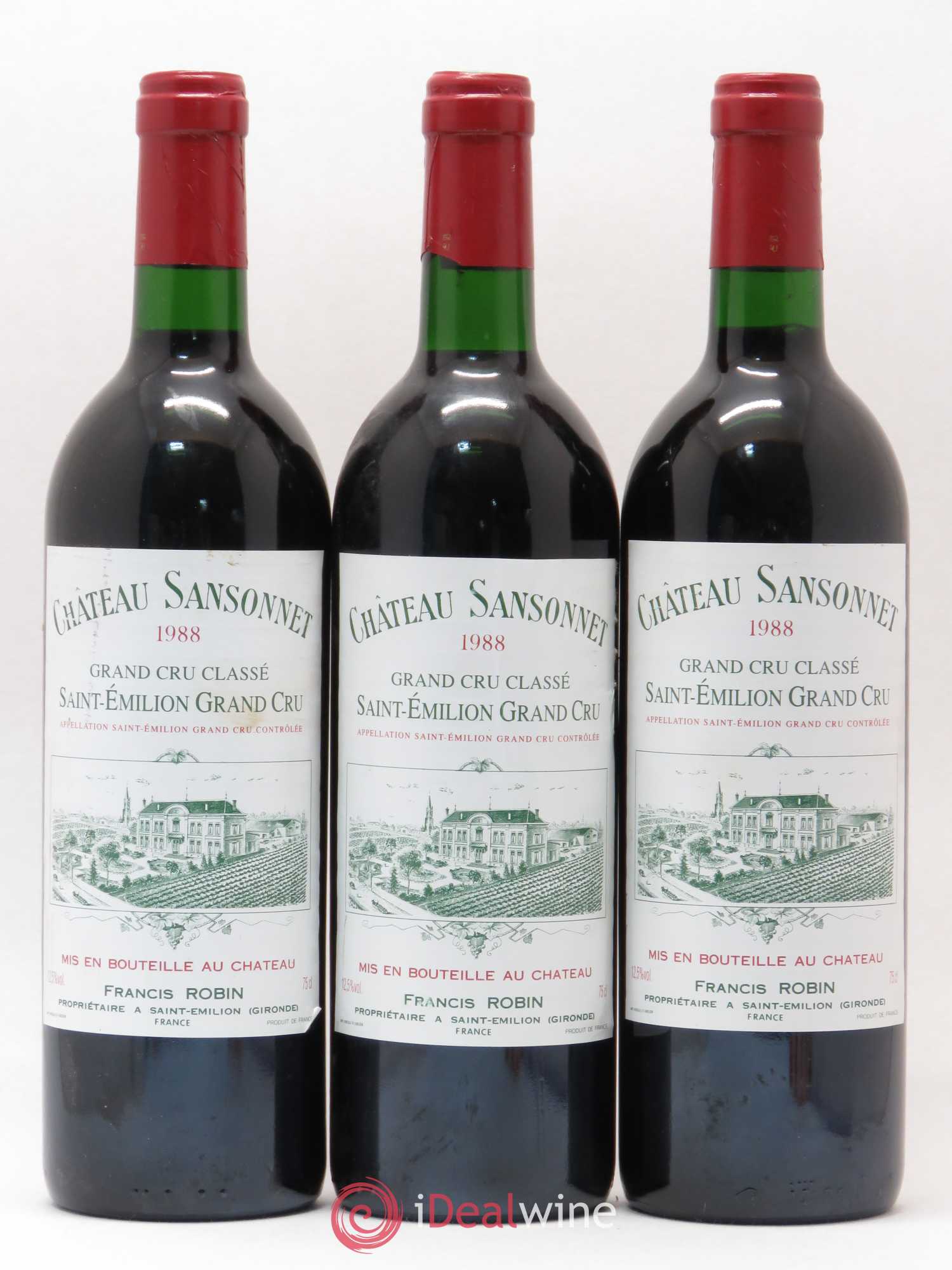 Château Sansonnet Grand Cru Classé 1988 - Lot de 3 bouteilles - 0