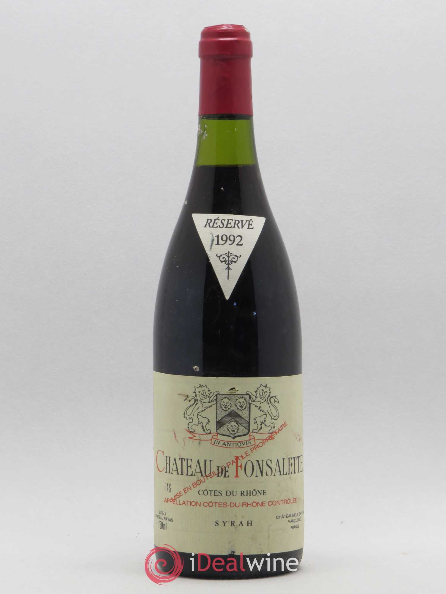 Côtes-du-Rhône Cuvée Syrah Château de Fonsalette 1992 - Lot de 1 bouteille - 0
