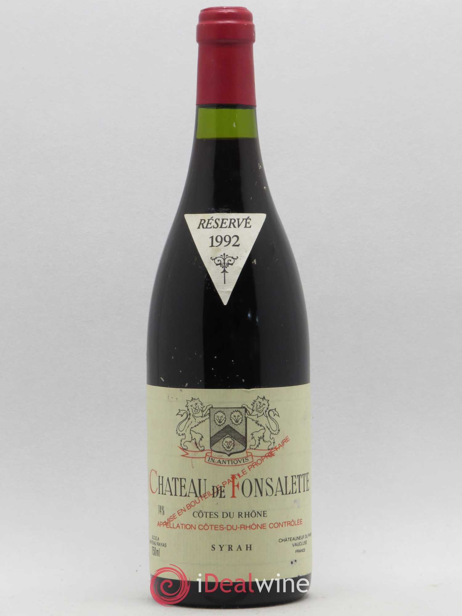 Côtes-du-Rhône Cuvée Syrah Château de Fonsalette 1992 - Lot de 1 bouteille - 0