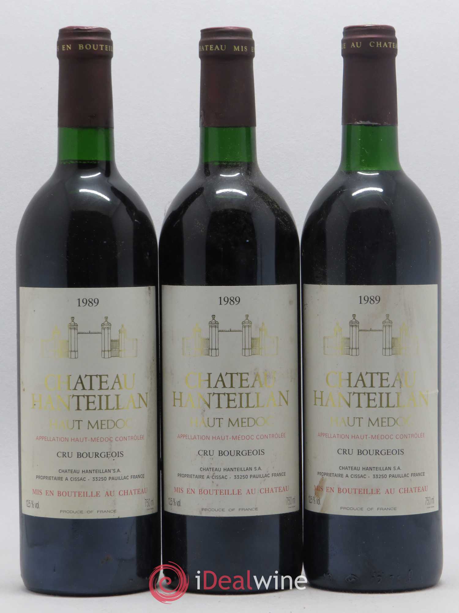 Château Hanteillan Cru Bourgeois 1989 - Lot de 3 bouteilles - 0