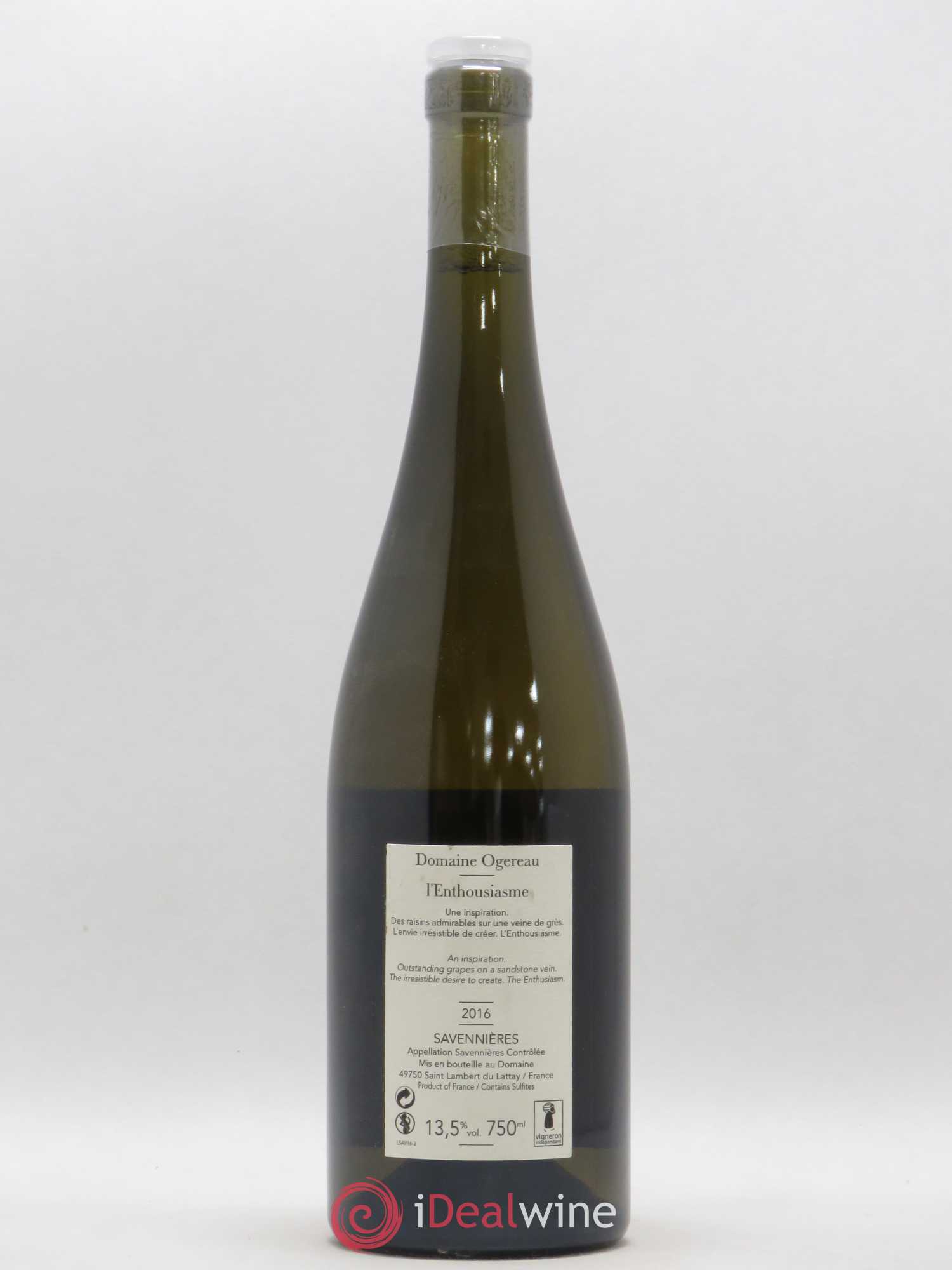 Savennières L'Enthousiasme Domaine Ogereau 2016 - Posten von 1 Flasche - 1